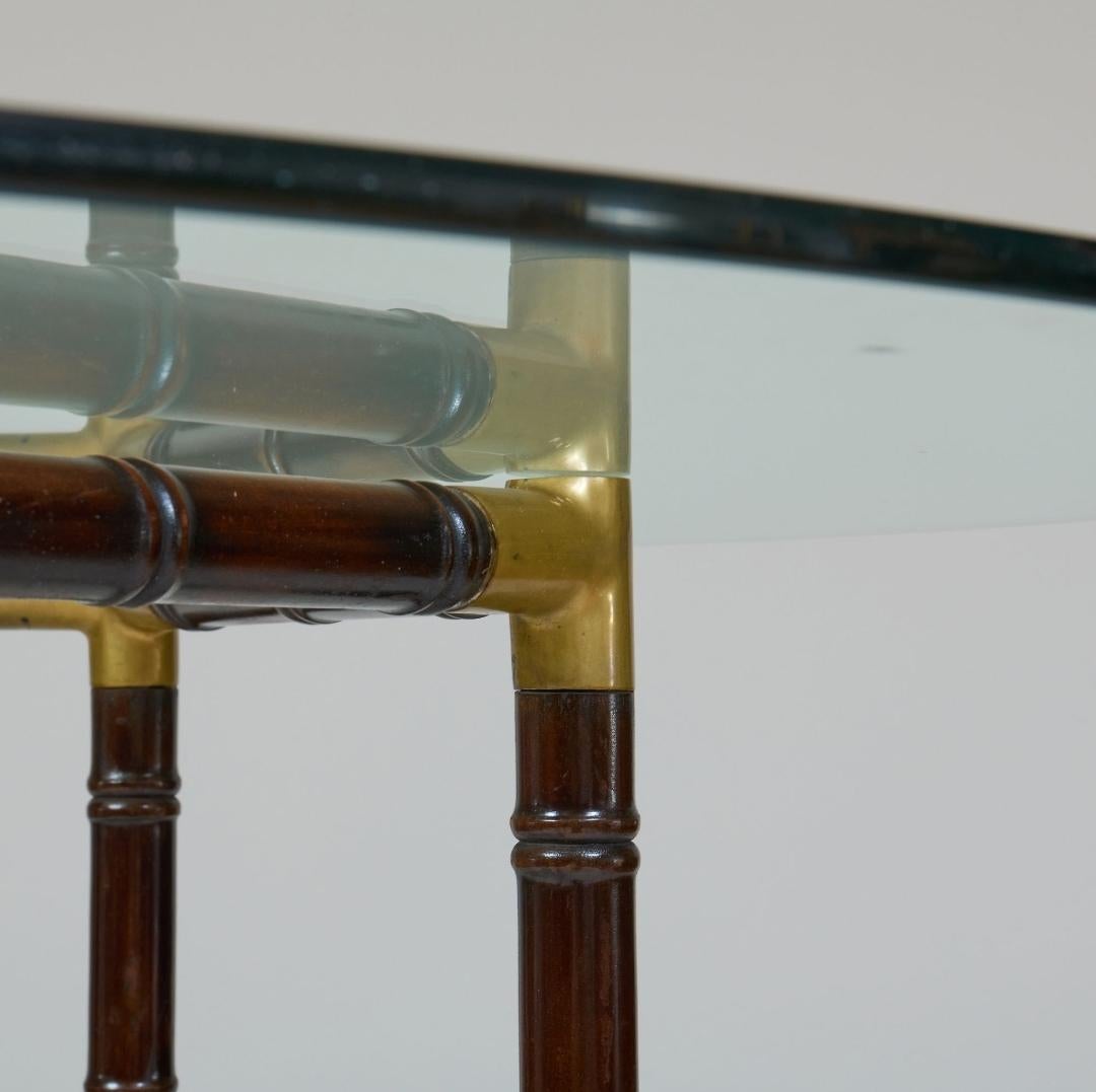 Mid Century Faux Bamboo With Brass Accent Table With Folding Chairs. In Good Condition In Hudson, NY