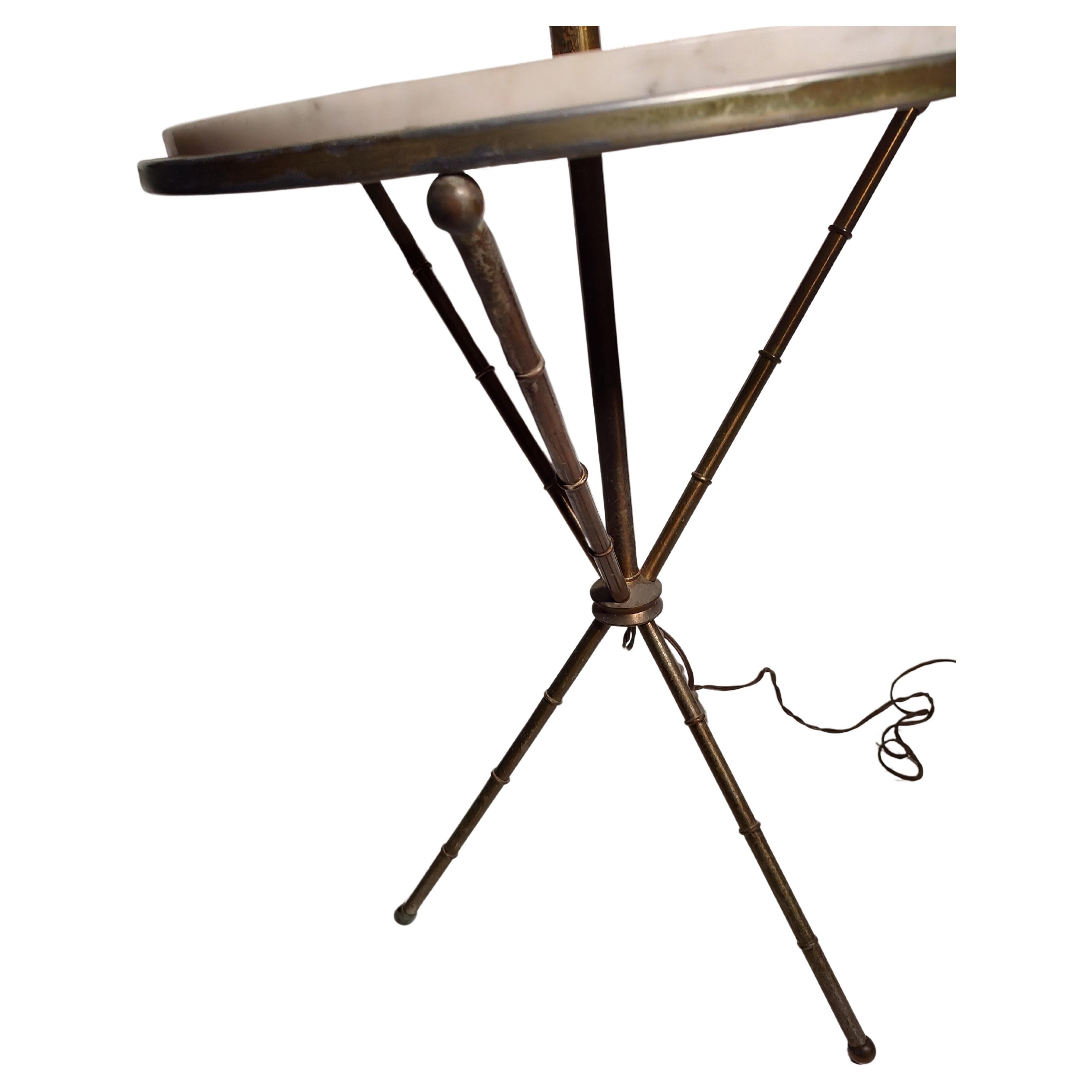 Cast Mid-Century Faux Bamboo with Carrara Marble Table Floor Lamp For Sale