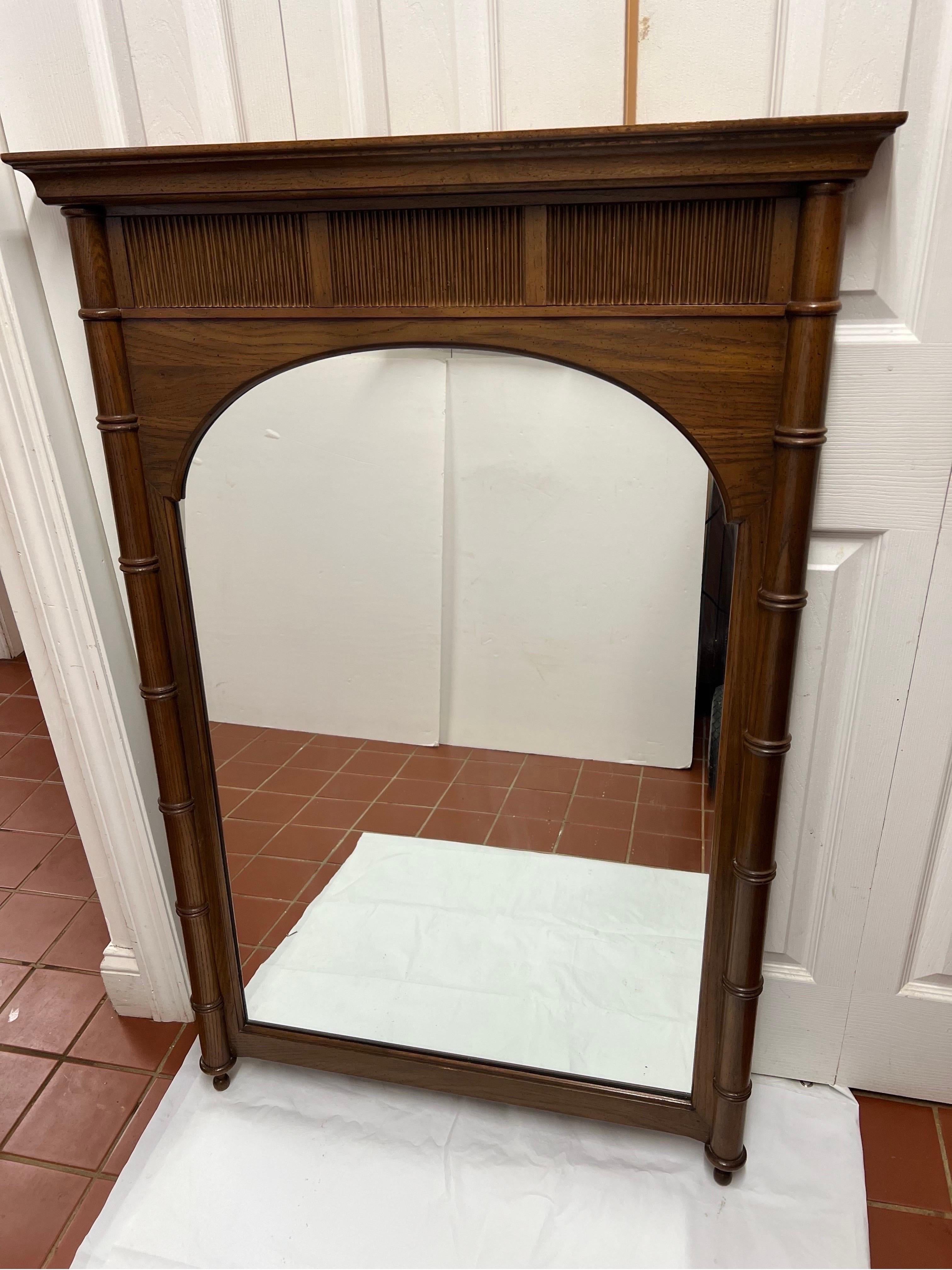 Mid Century Faux Bamboo Wooden Mirror  In Good Condition For Sale In Redding, CT
