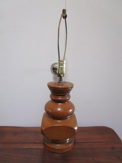 Mid-Century Faux Bois Ceramic Wood Block Turned Table Lamp