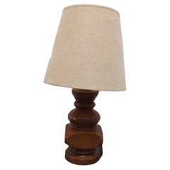 Mid-Century Faux Bois Ceramic Wood Block Turned Table Lamp