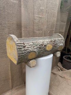 Mid-Century Faux Bois Concrete Log Planter - Vintage Garden Trough