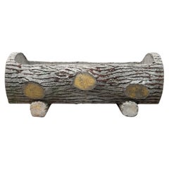 Mid-Century Faux Bois Concrete Log Planter - Vintage Garden Trough