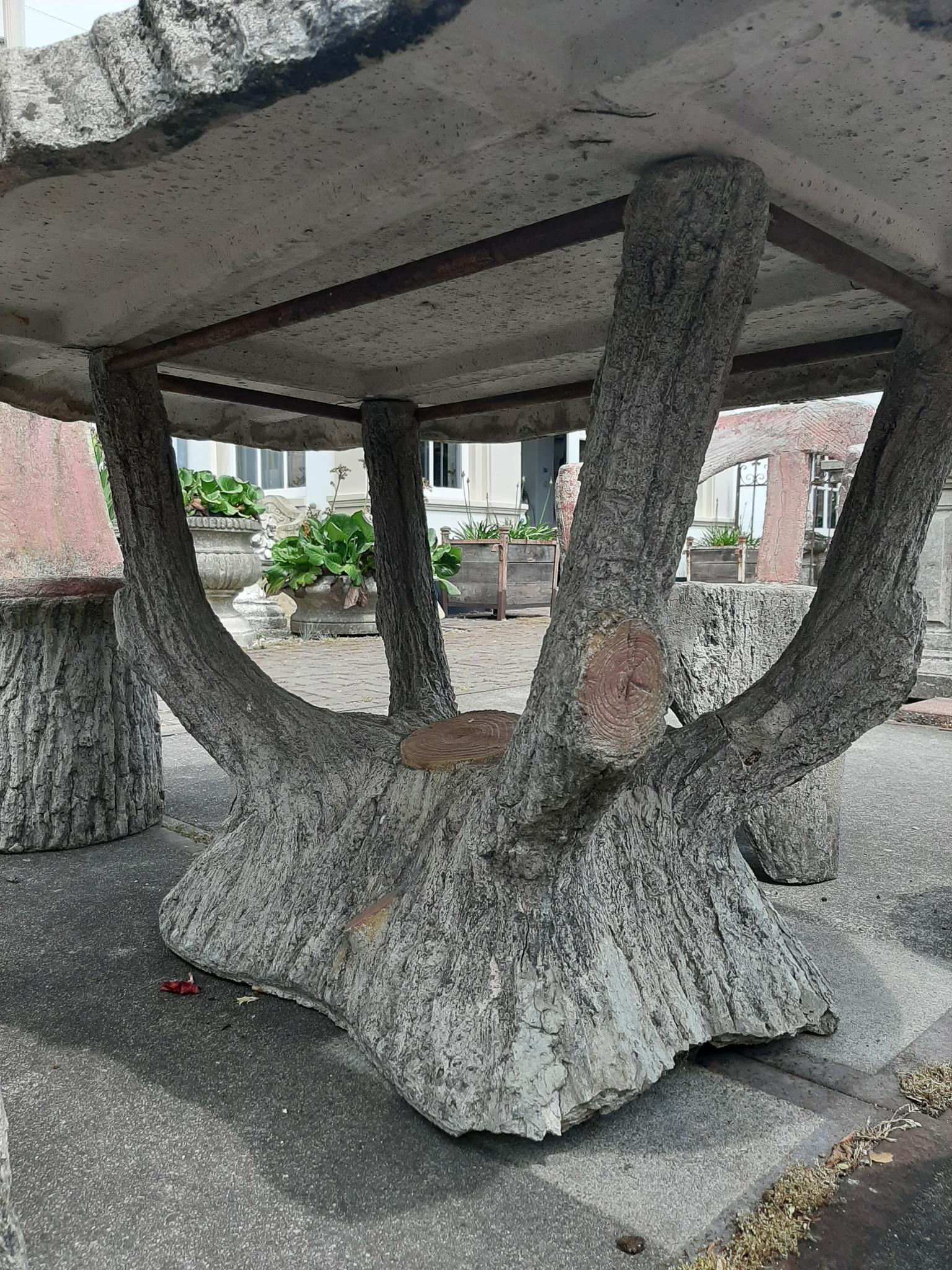 Midcentury Faux Bois Stone Garden Table and Chairs In Good Condition In Baambrugge, NL