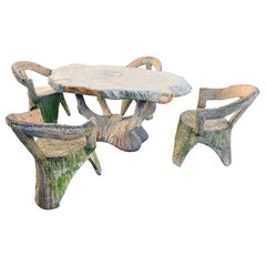 Mid-Century Faux Bois Stone Garden Table and Chairs