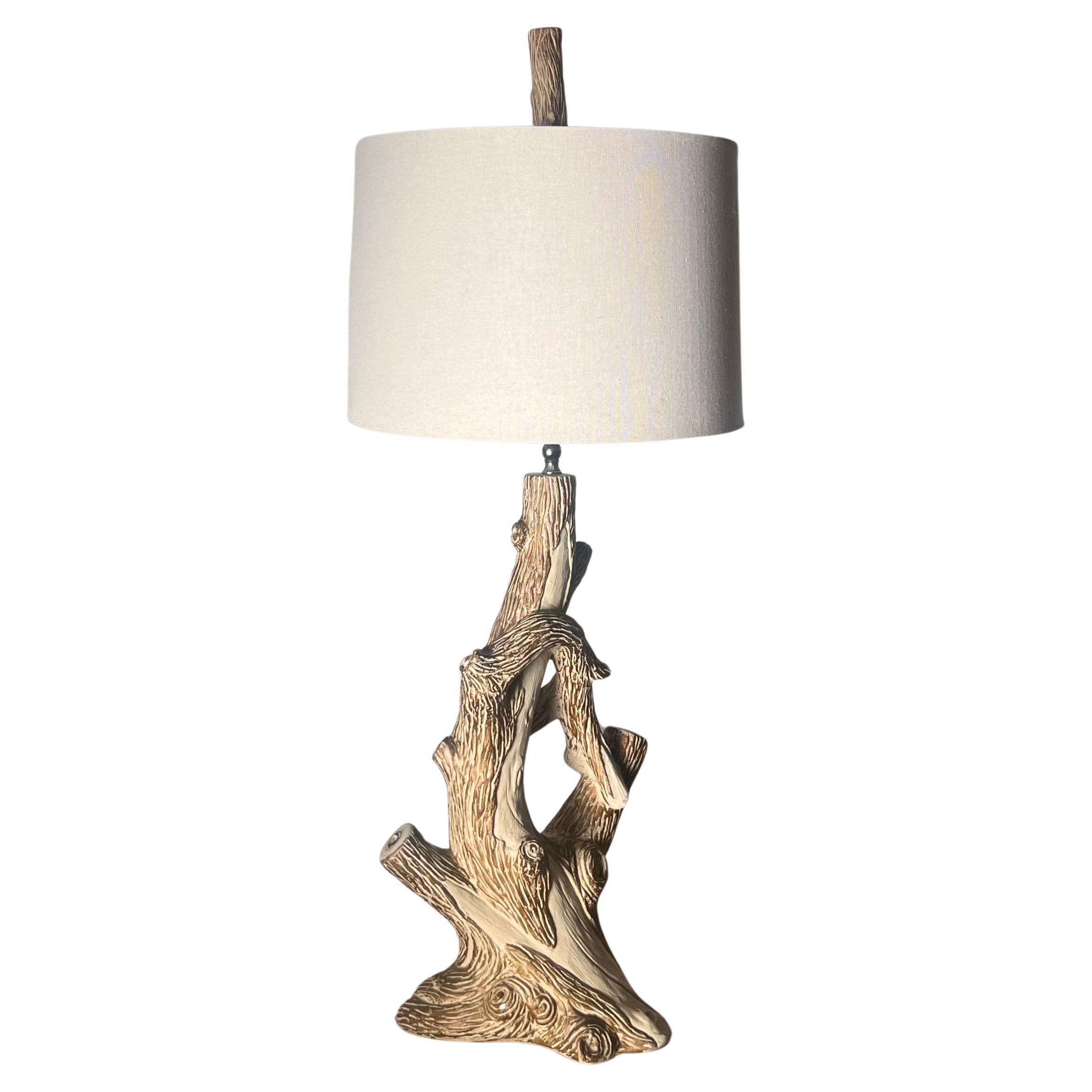 Mid century faux bois table lamp, circa early 1960s.  For Sale