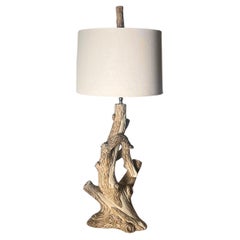 Used Mid century faux bois table lamp, circa early 1960s. 