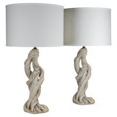 Serge Roche Stil Faux Bois Holz Gips Tischlampen aus Gips