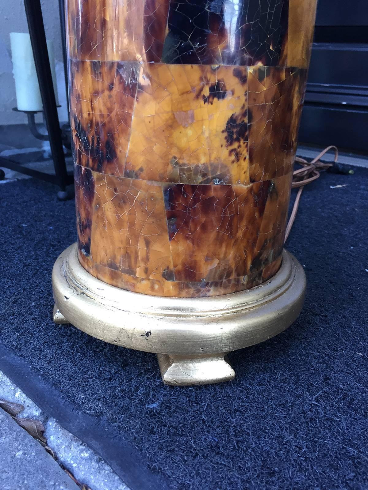 Mid-20th Century Faux Inlaid Bone Lamp, Gilded Base In Good Condition In Atlanta, GA