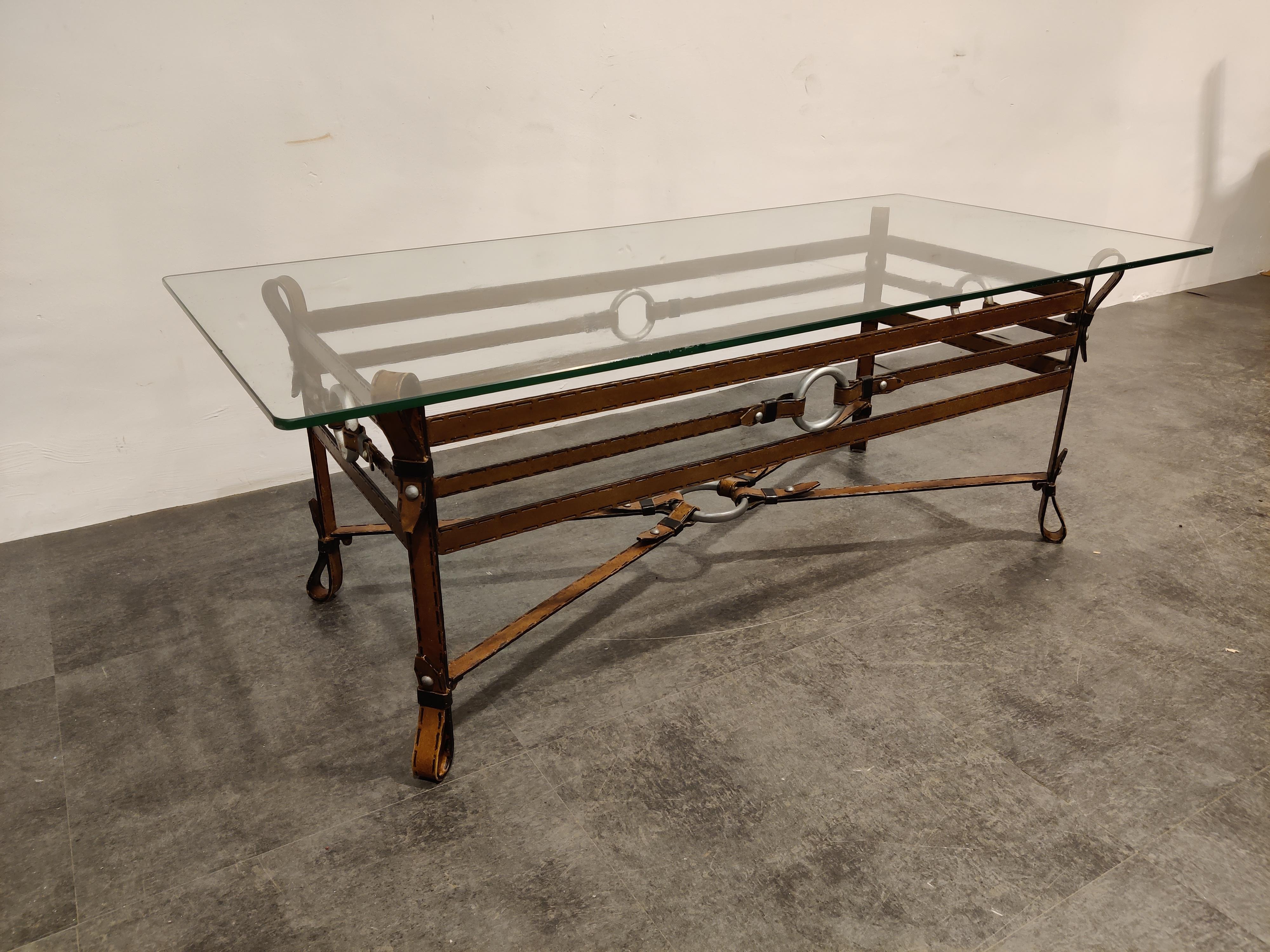 Mid Century Faux Leather Coffee Table in the Manner of Jacques Adnet, 1960s 3