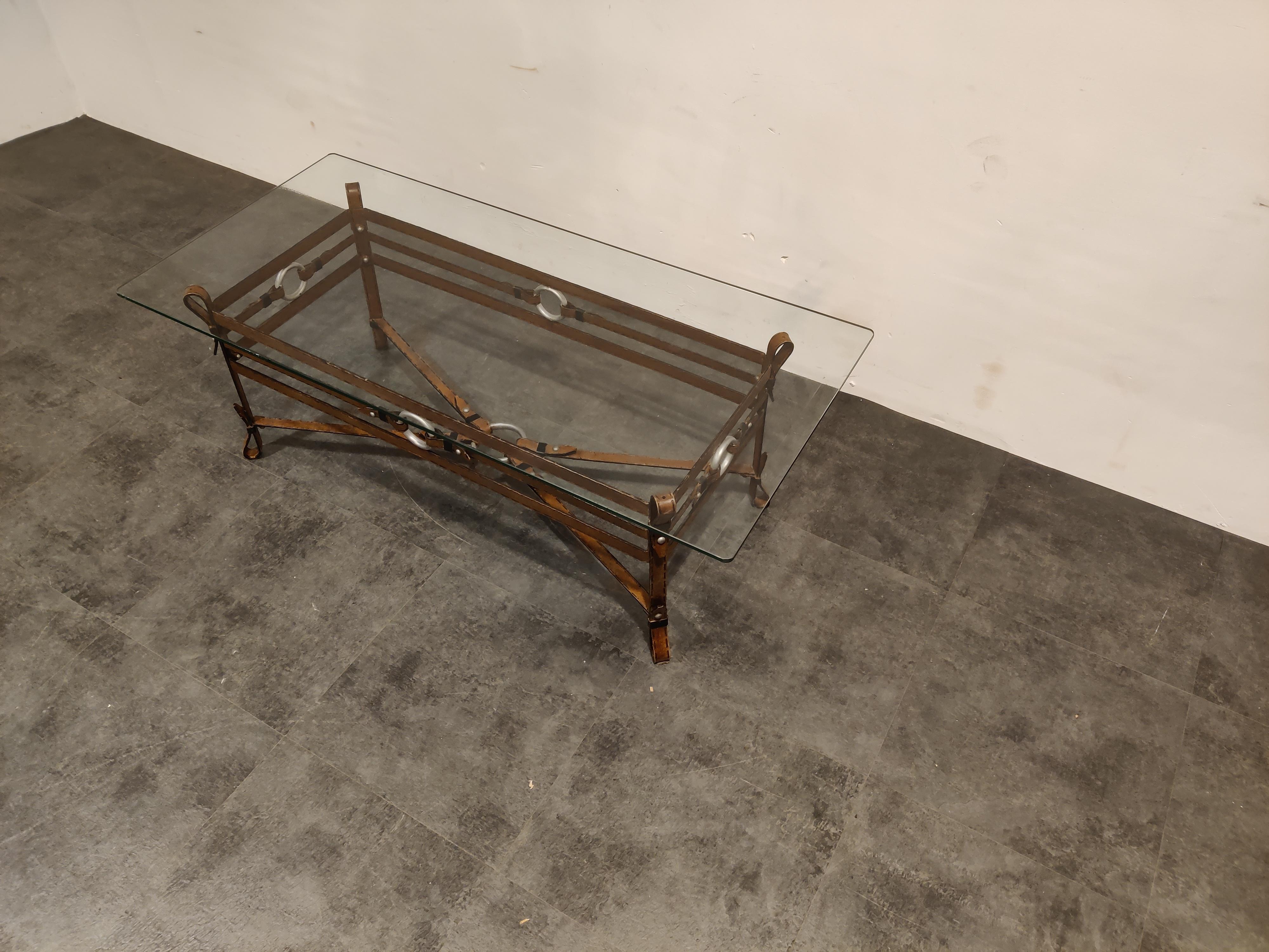 Mid Century Faux Leather Coffee Table in the Manner of Jacques Adnet, 1960s 4