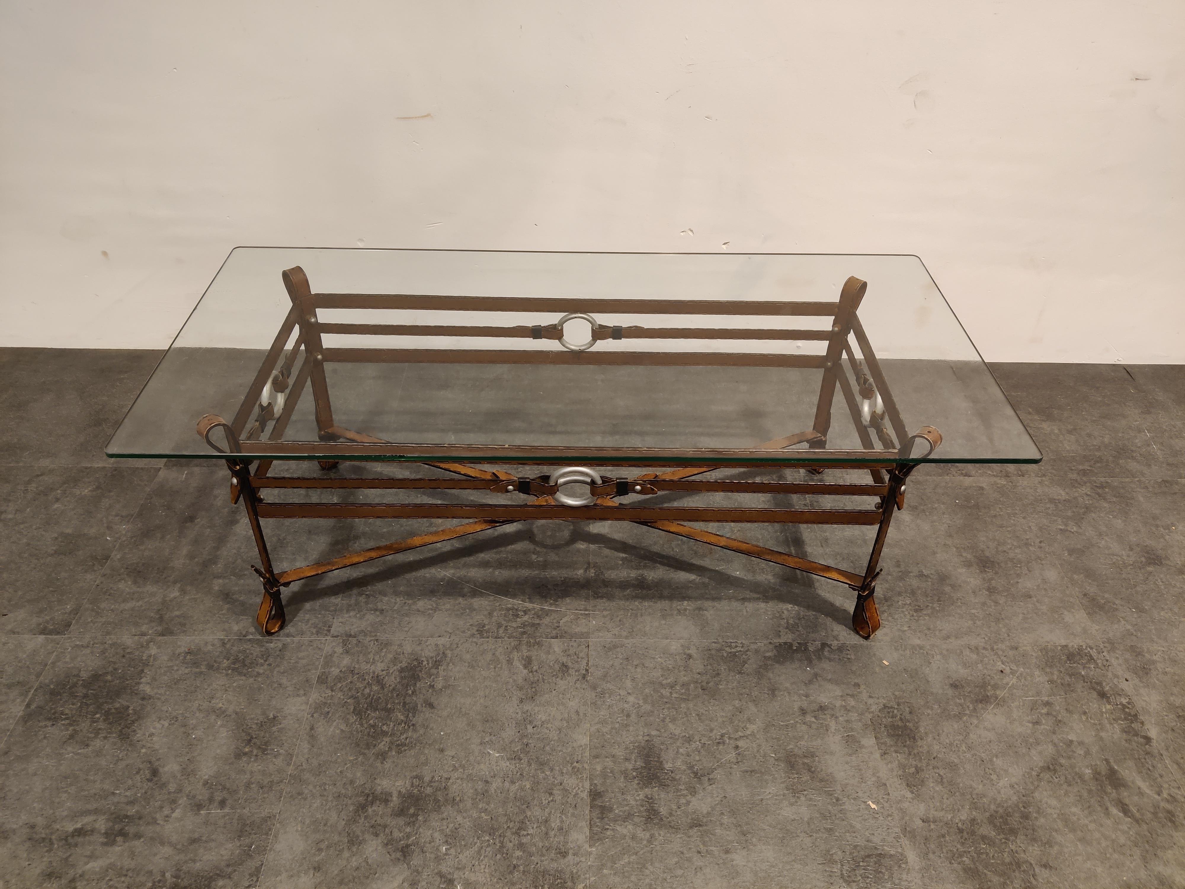 Mid-Century Modern Mid Century Faux Leather Coffee Table in the Manner of Jacques Adnet, 1960s