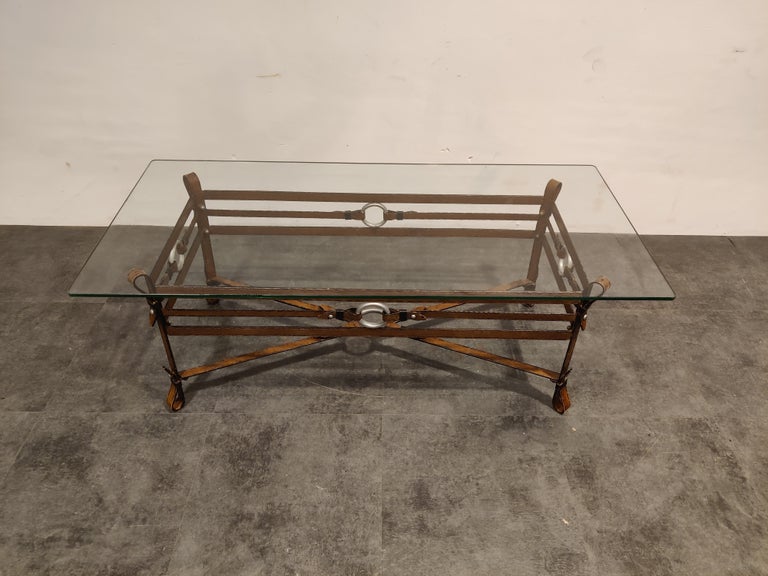 Mid-Century Modern Mid Century Faux Leather Coffee Table in the Manner of Jacques Adnet, 1960s For Sale