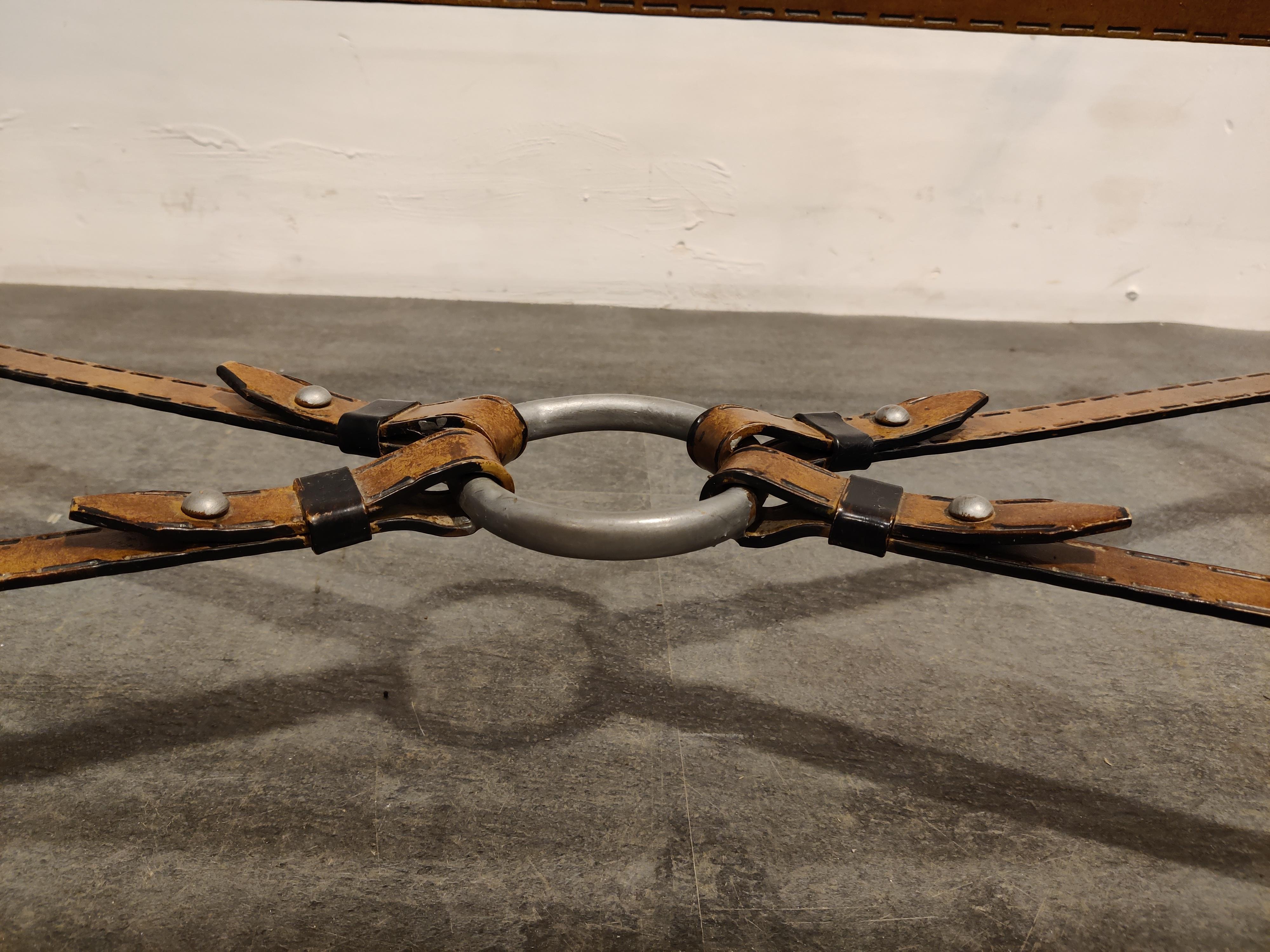 French Mid Century Faux Leather Coffee Table in the Manner of Jacques Adnet, 1960s