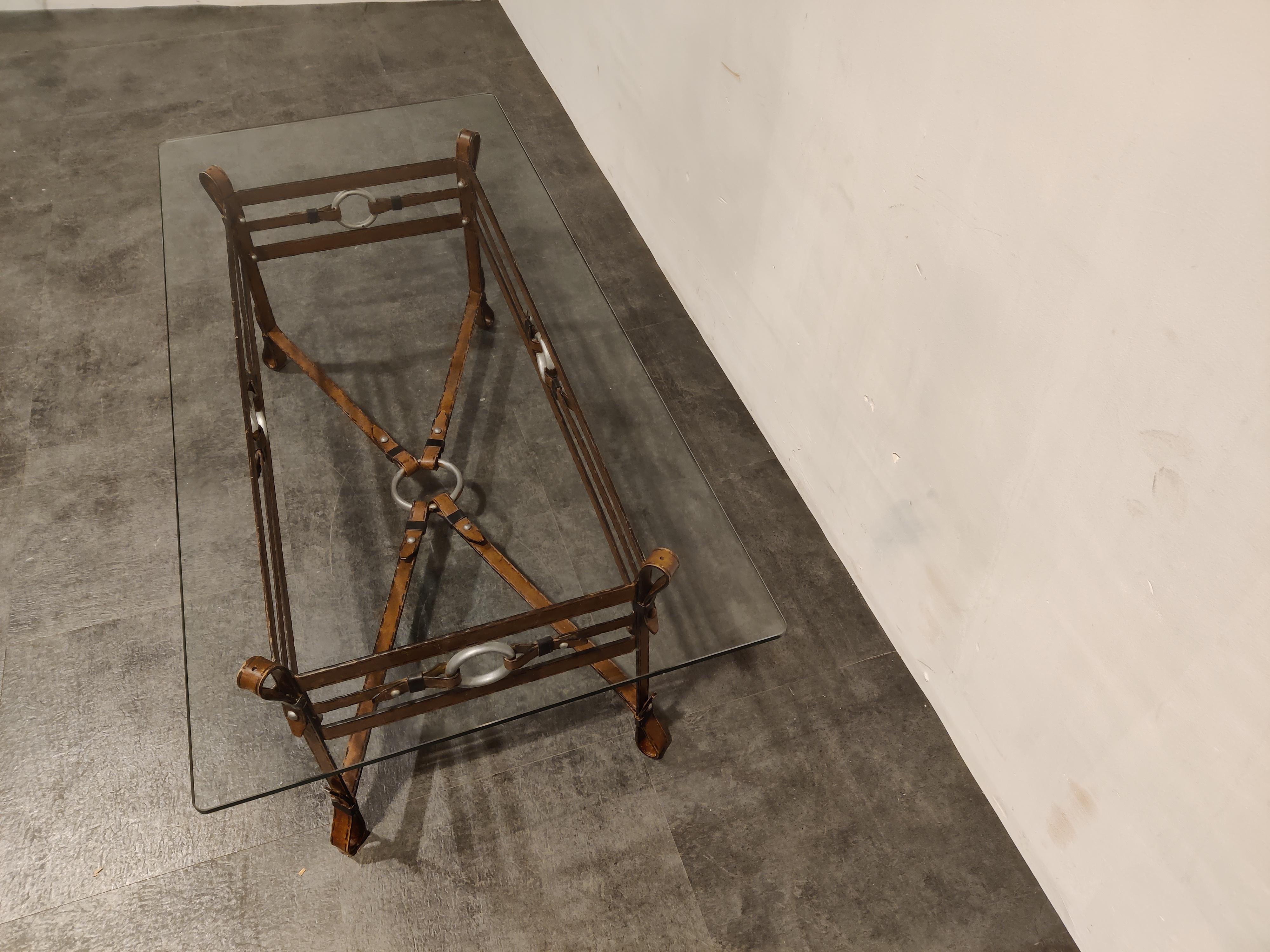 Mid Century Faux Leather Coffee Table in the Manner of Jacques Adnet, 1960s 1