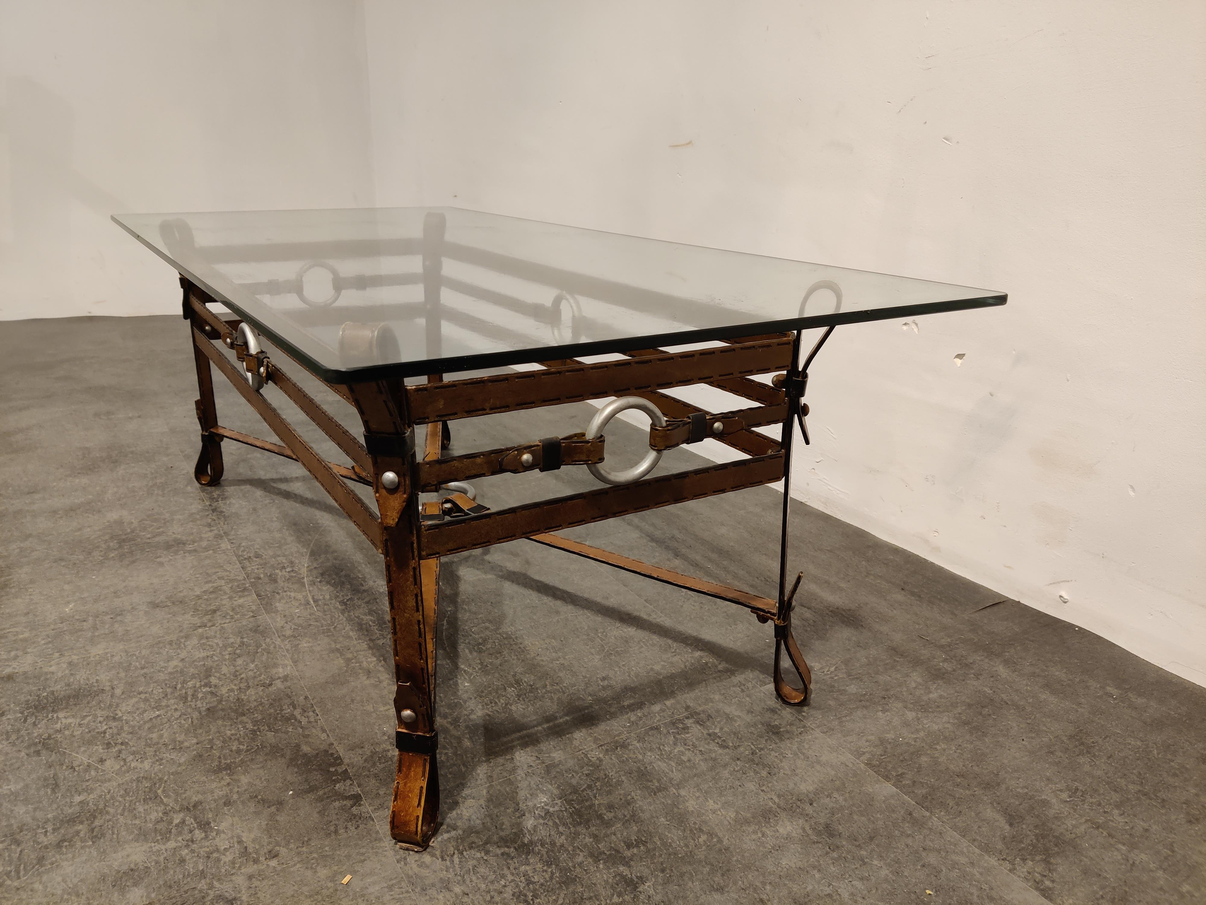 Mid Century Faux Leather Coffee Table in the Manner of Jacques Adnet, 1960s 2