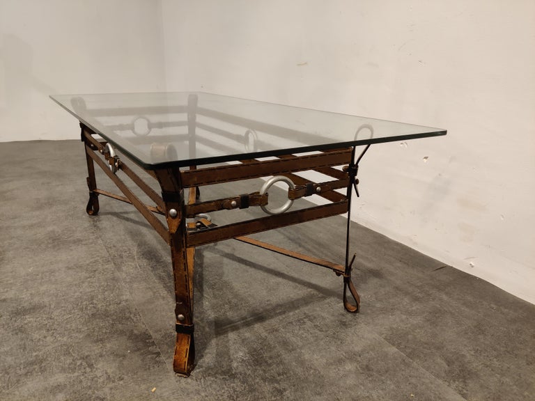 Mid Century Faux Leather Coffee Table in the Manner of Jacques Adnet, 1960s For Sale 2