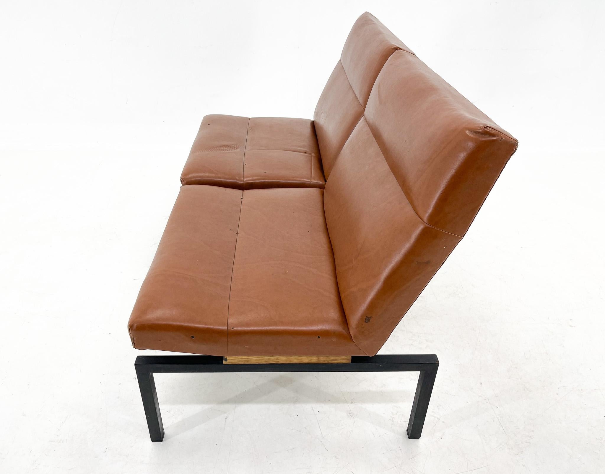 Midcentury Faux Leather & Metal Lounge Chairs, 2 Pieces Available In Good Condition For Sale In Praha, CZ