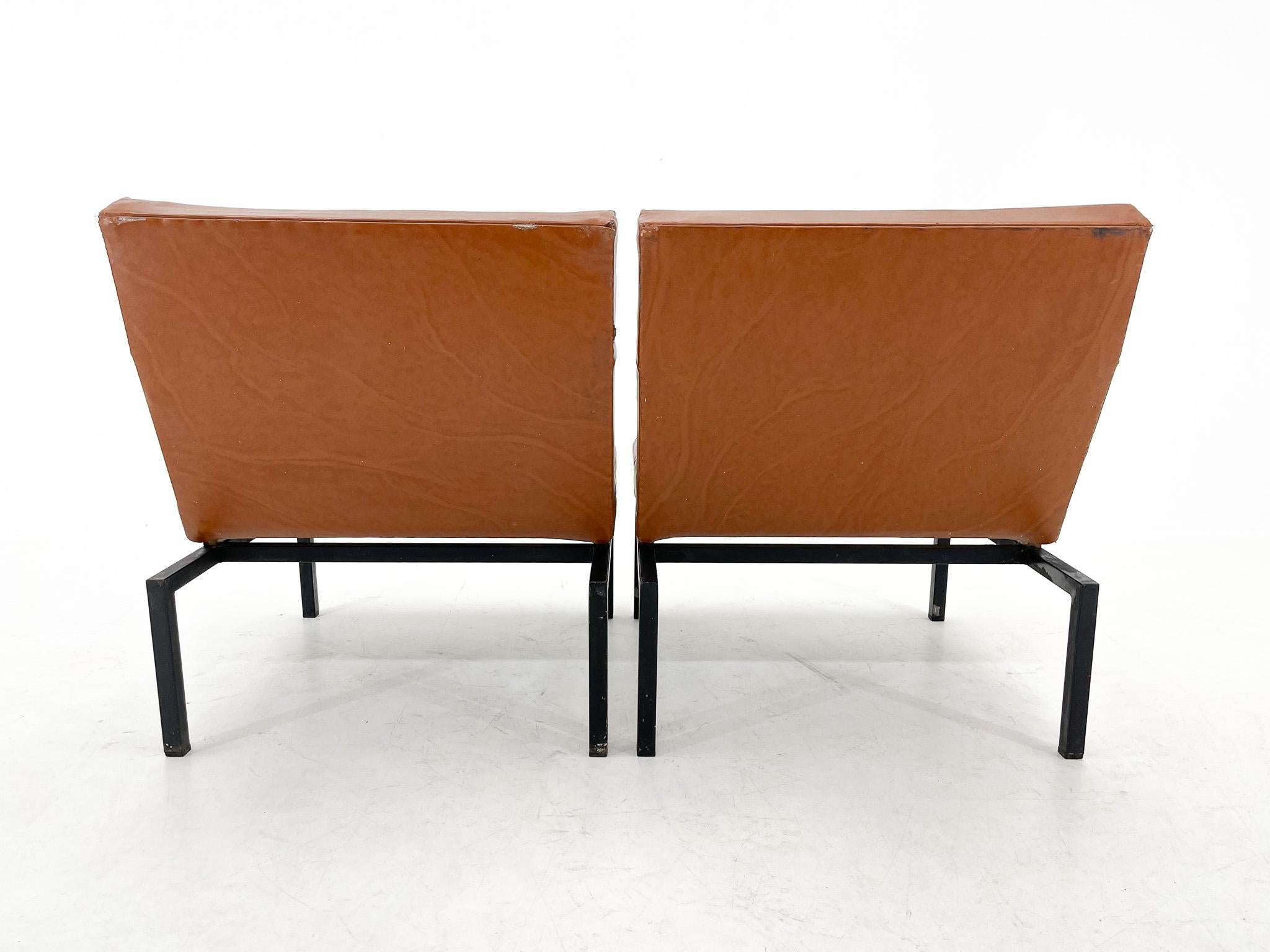 Midcentury Faux Leather & Metal Lounge Chairs, 2 Pieces Available For Sale 2