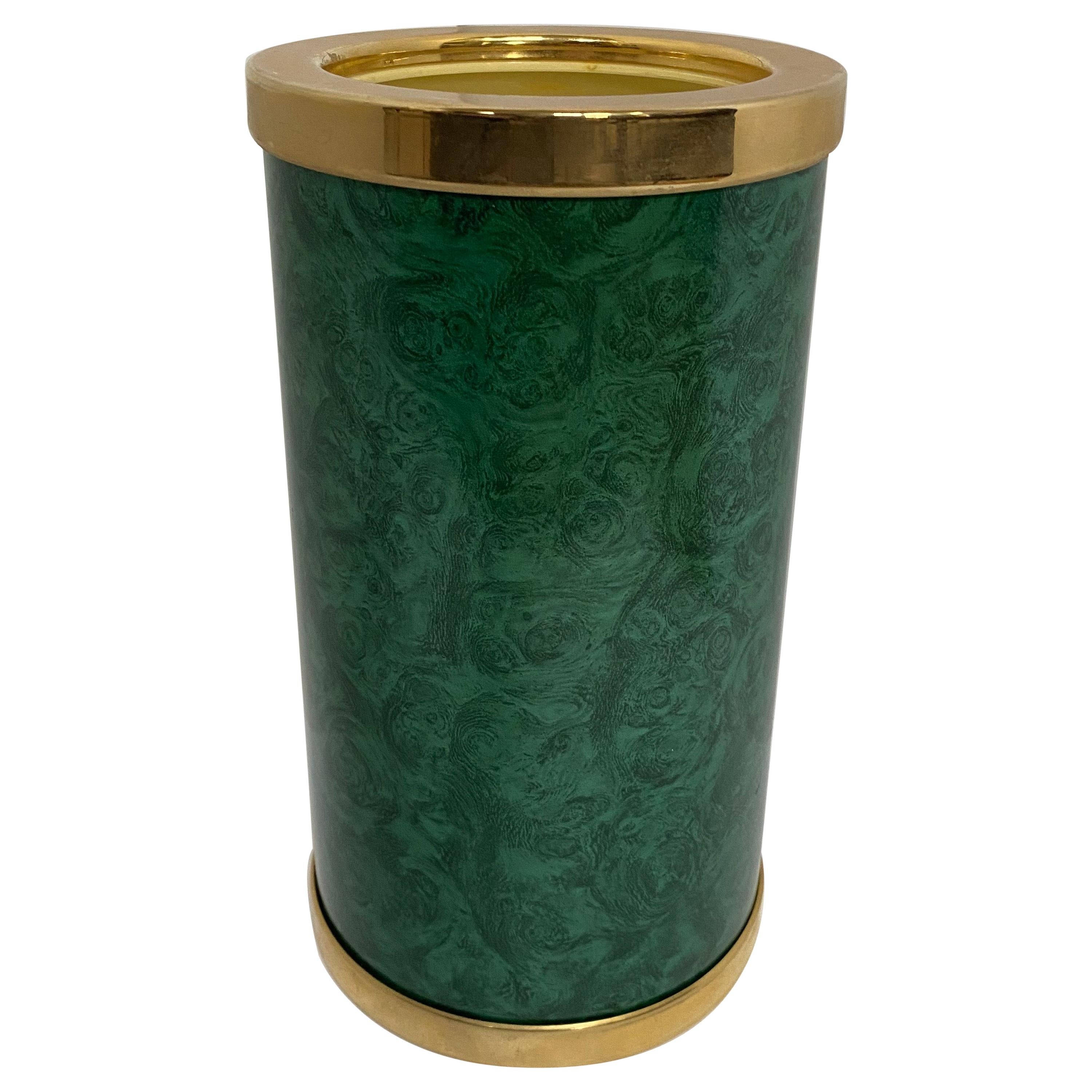 Midcentury Faux Malachite Wine Champagne Bucket Chiller, France