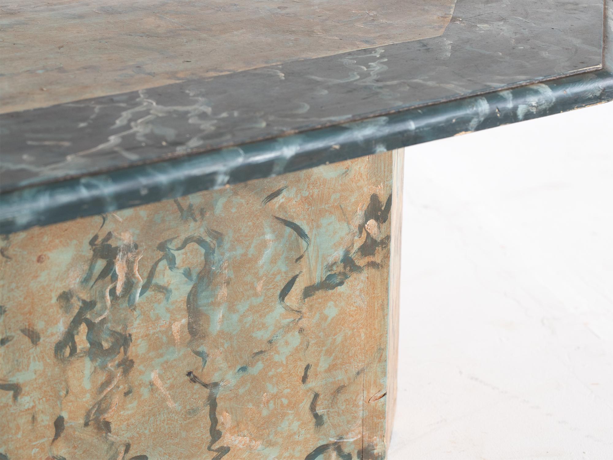 Hand-Painted Midcentury Faux Marble Coffee Table