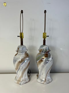 Mid Century Faux Marble Ginger Jar Table Lamps
