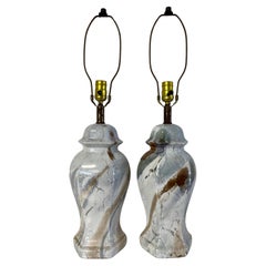 Mid Century Faux Marble Ginger Jar Table Lamps
