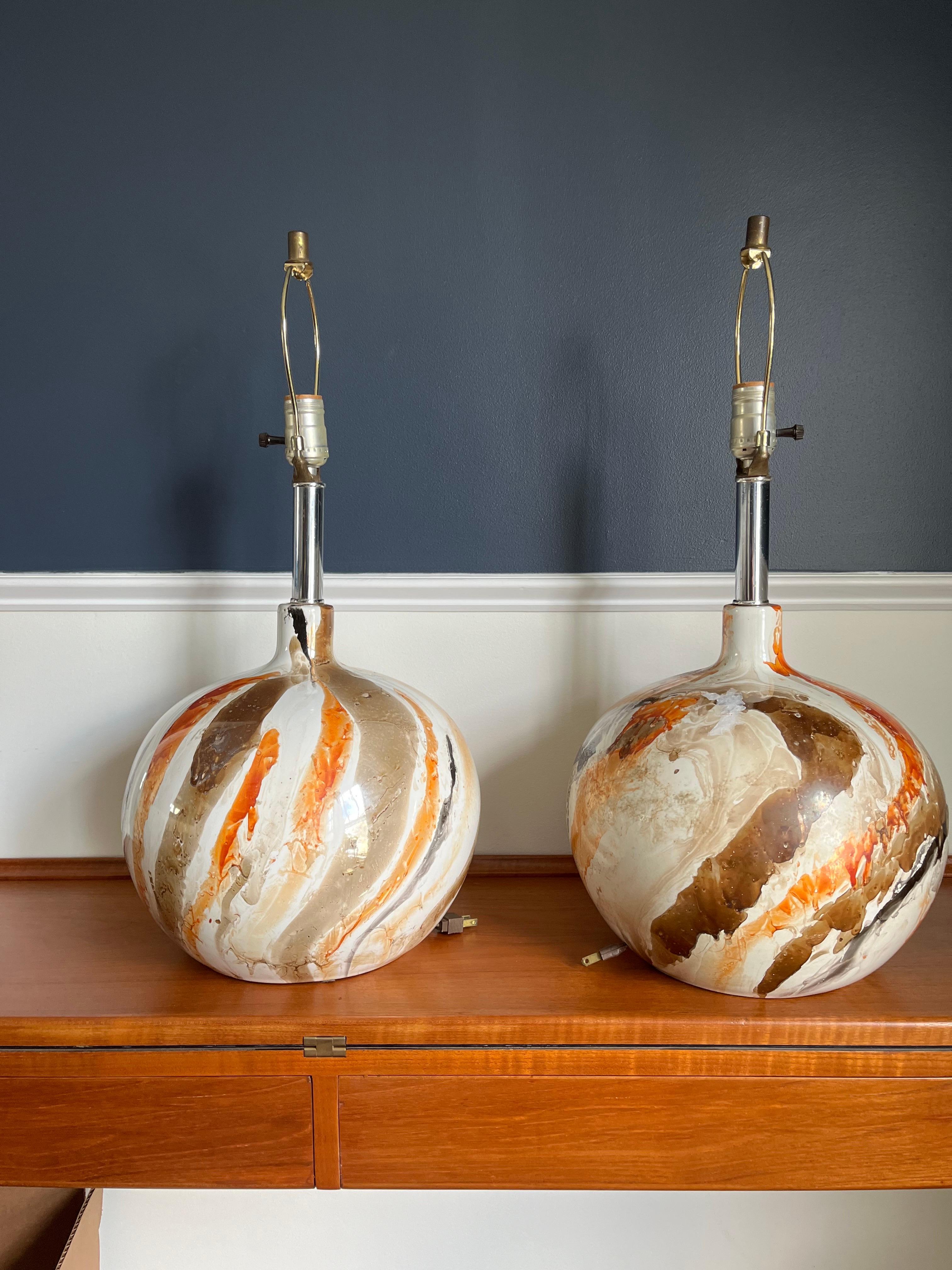 Unknown Mid Century Faux Marble Glaze Lamps For Sale