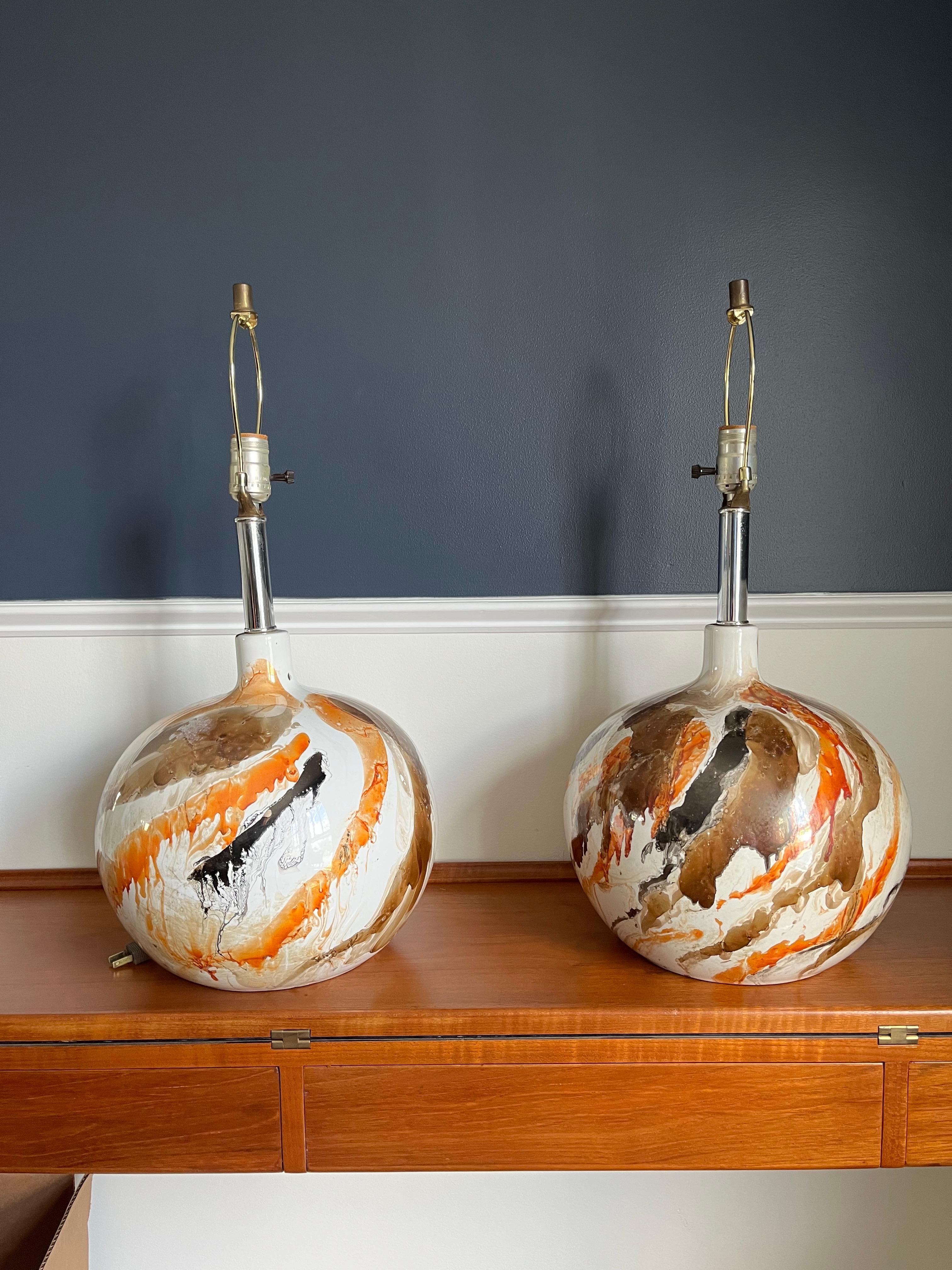 Glazed Mid Century Faux Marble Glaze Lamps For Sale