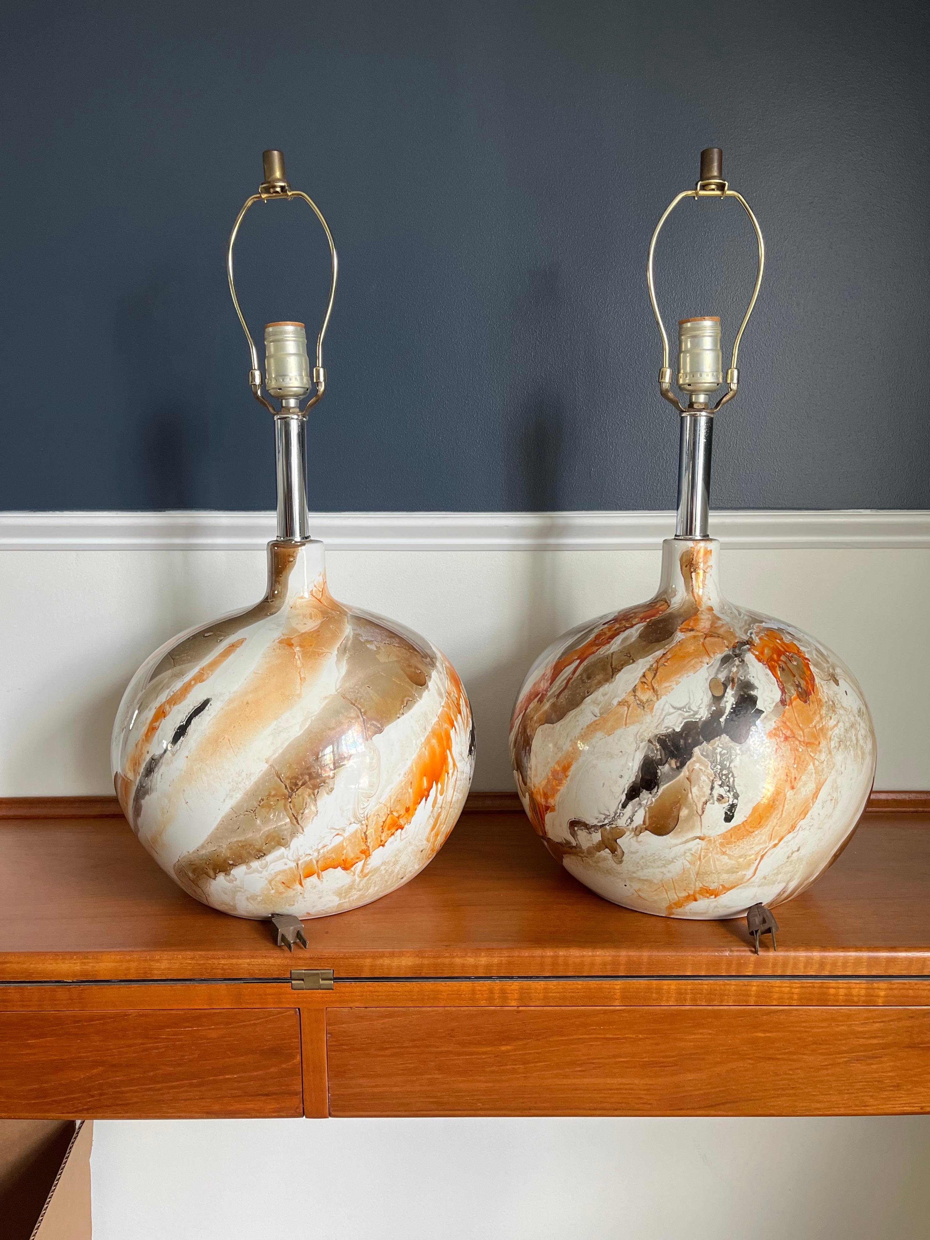 Mid Century Faux Marble Glaze Lamps In Good Condition For Sale In W Allenhurst, NJ
