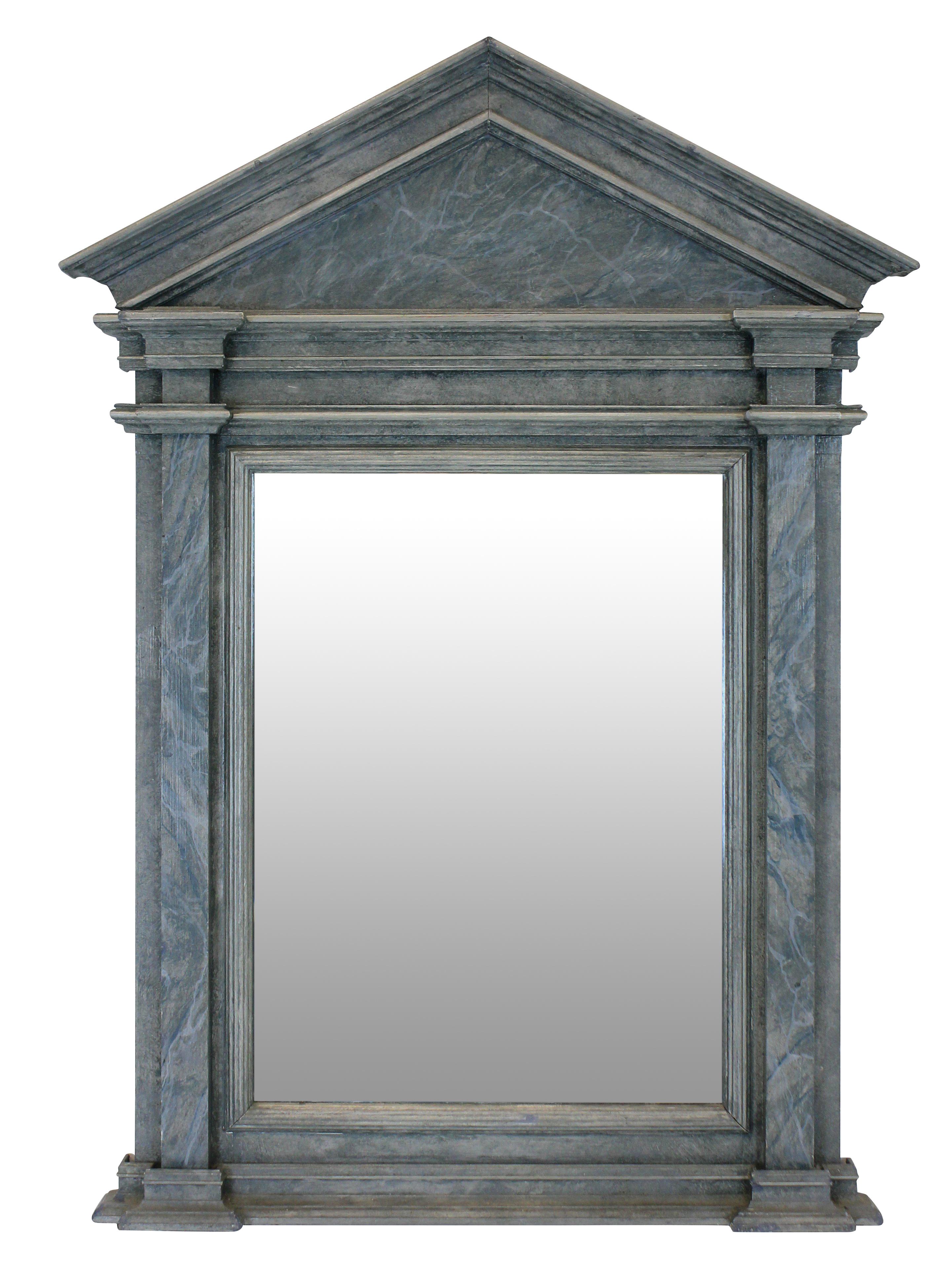 Neoclassical Midcentury Faux Marble Pediment Mirror