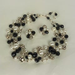 Mid Century Faux Pearl, Jet and Crystal Ball Suite