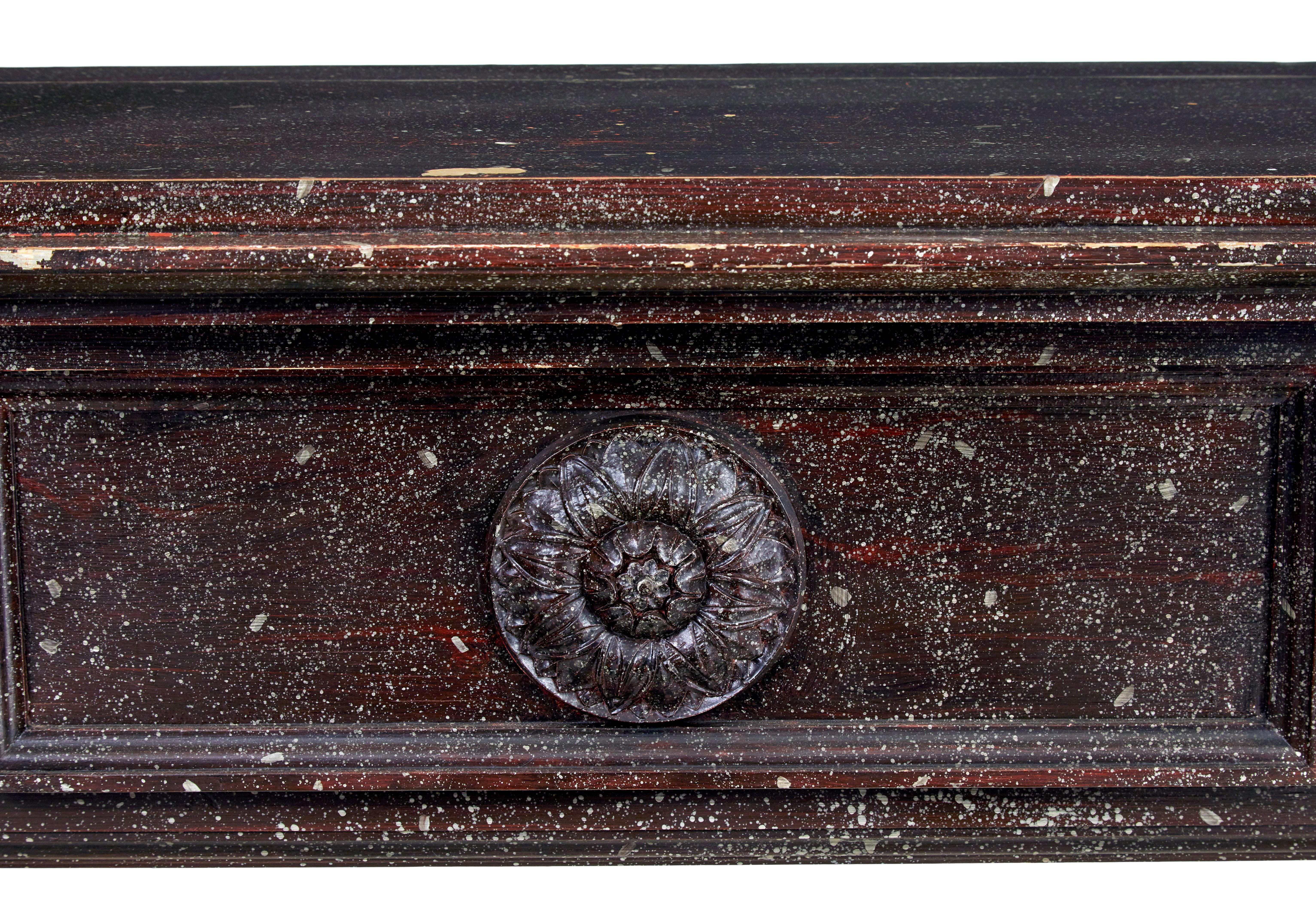 Pine Mid century faux porphyry marble Adams style mantlepiece For Sale