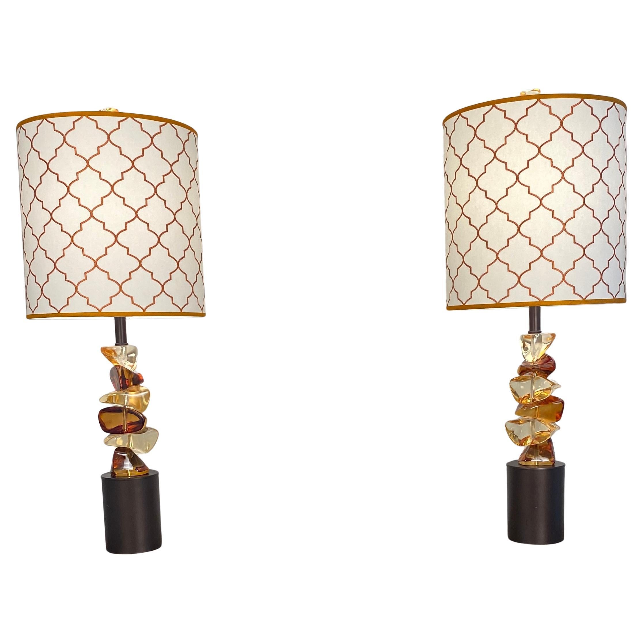 Pair of Midcentury Faux Stone Free-Form Sculpted Table Lamps For Sale