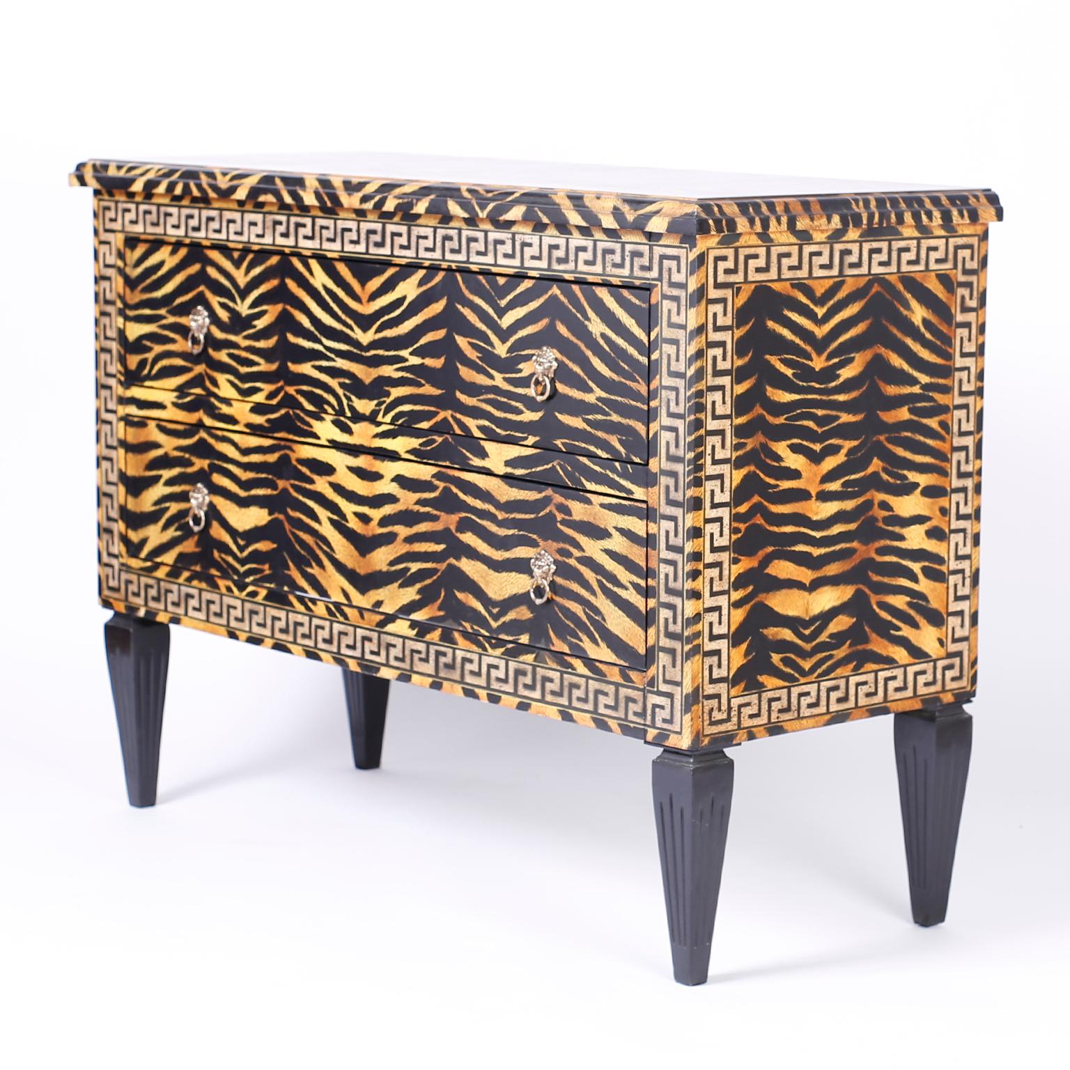Midcentury Faux Tiger Italianate Commode or Chest For Sale 2