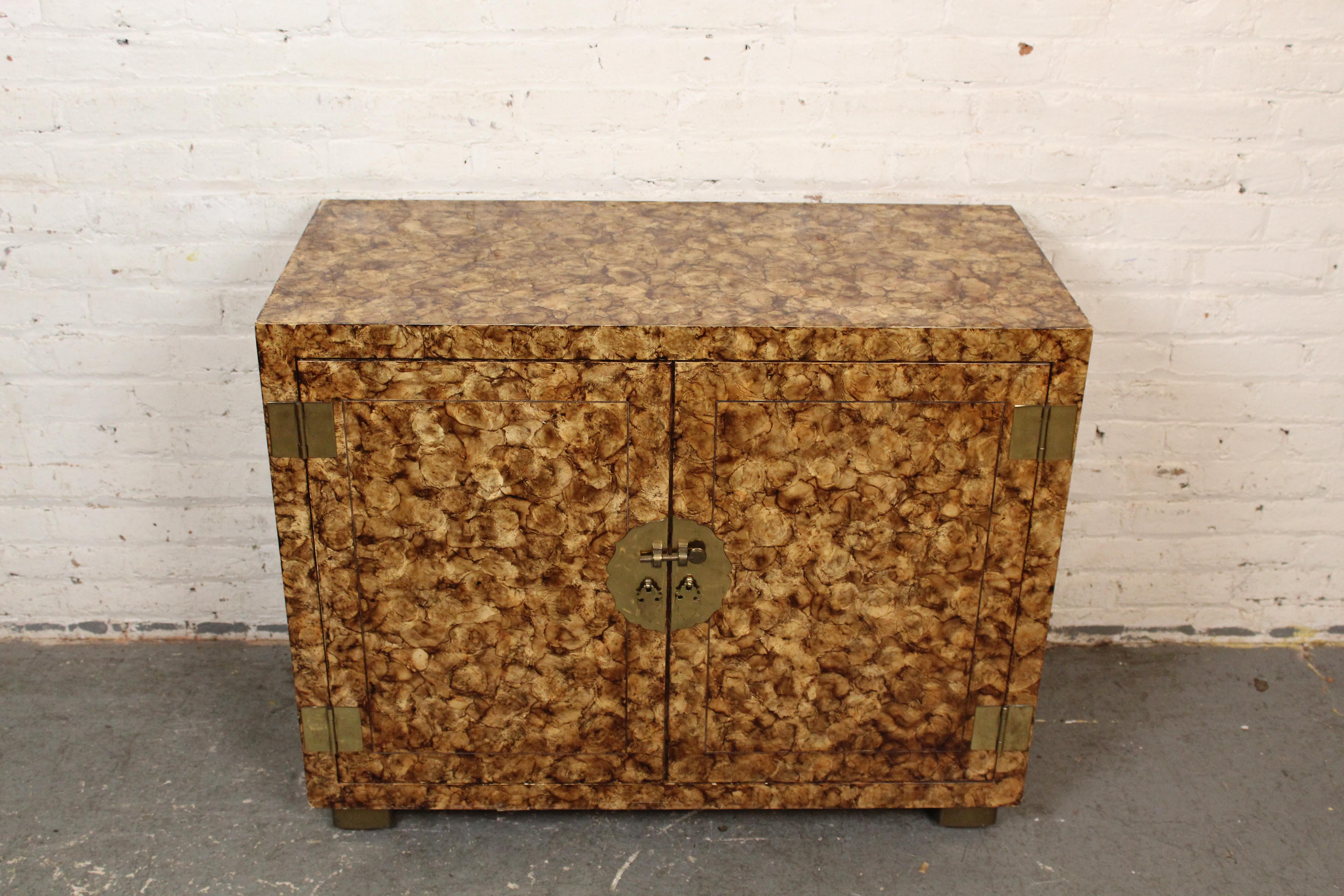 Mid-Century Faux Tortoise Chinoiserie Cabinets by Henredon Furniture For Sale 6