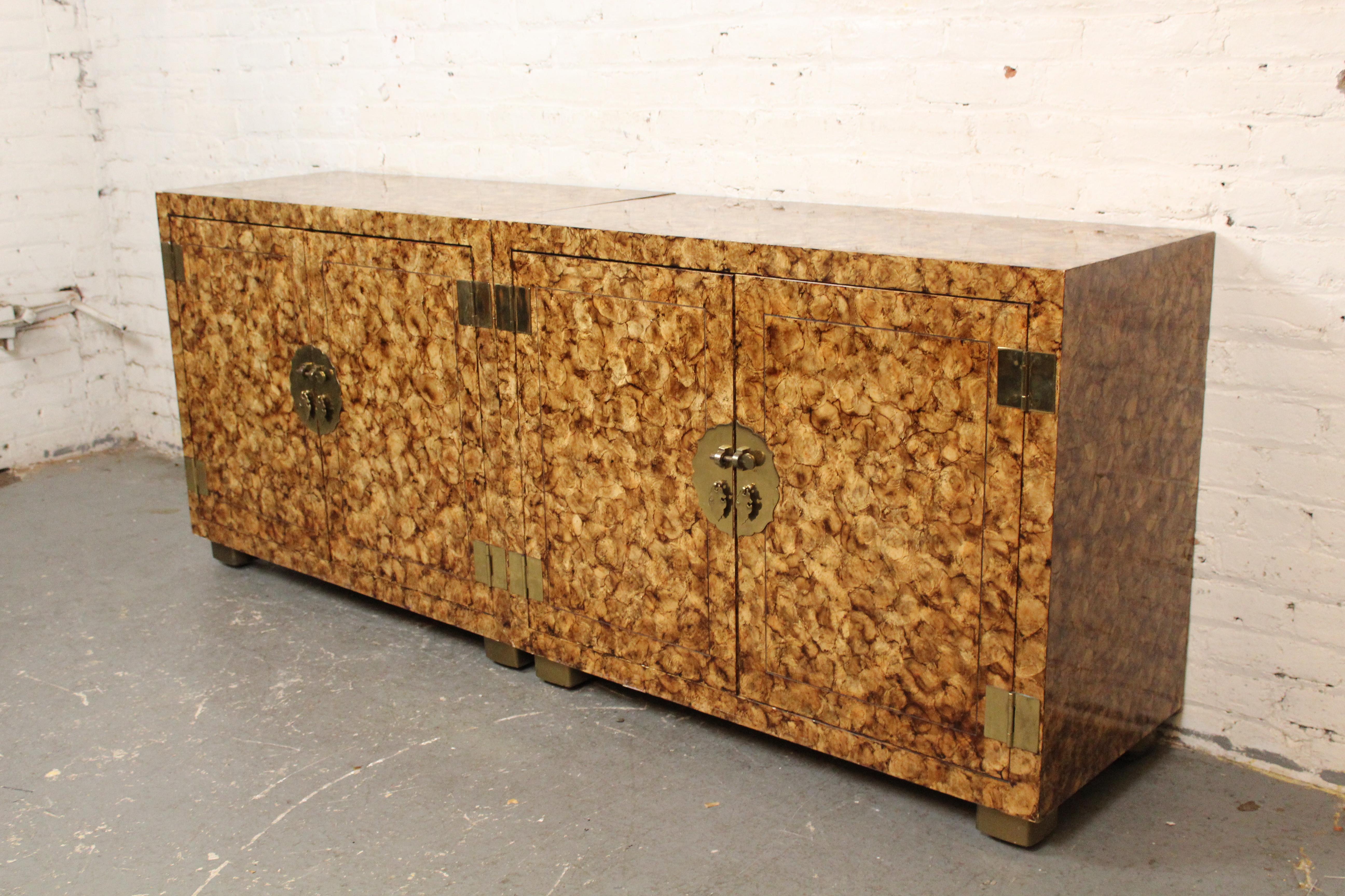 Mid-Century Faux Tortoise Chinoiserie Cabinets by Henredon Furniture For Sale 12