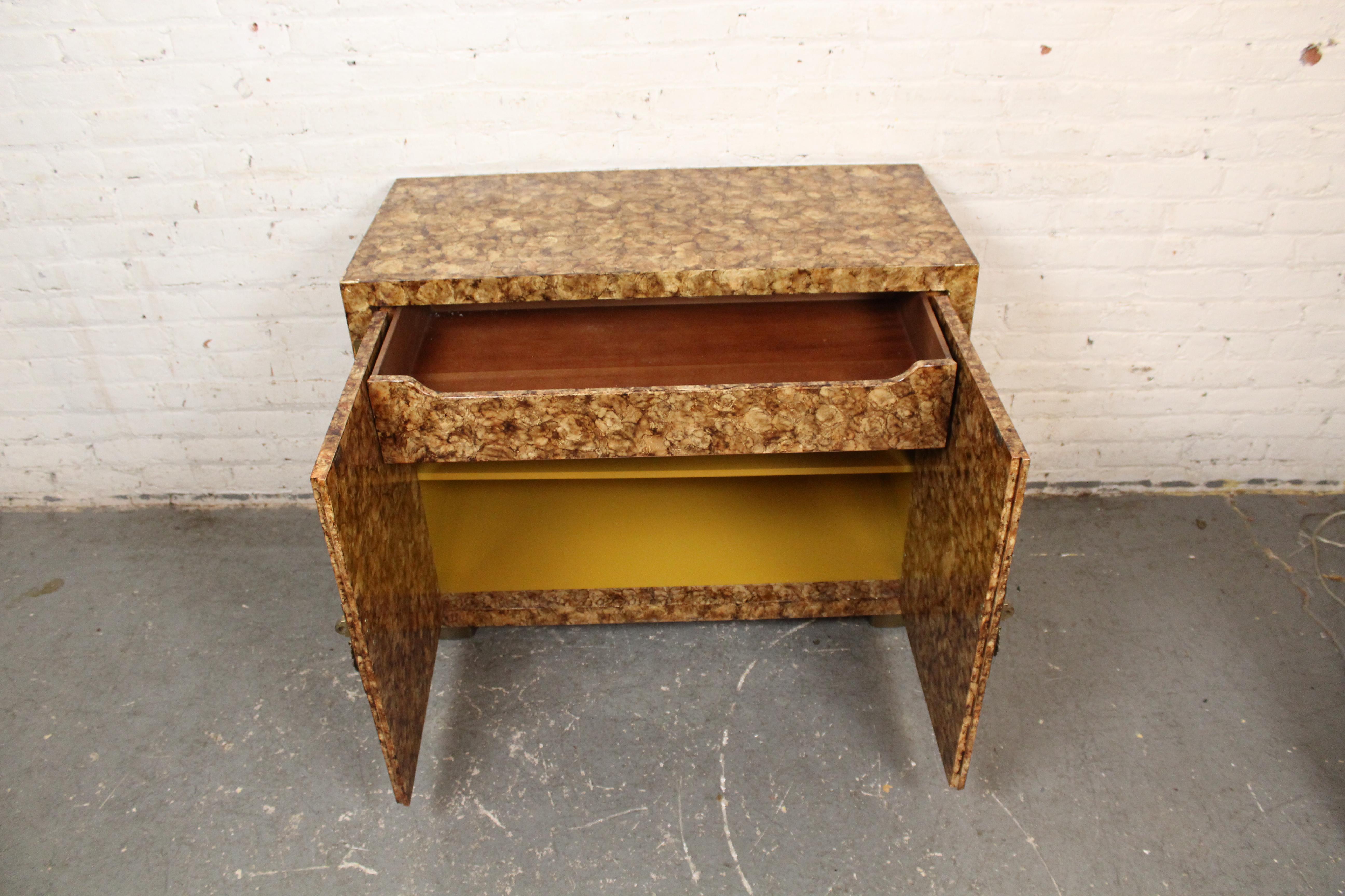 American Mid-Century Faux Tortoise Chinoiserie Cabinets by Henredon Furniture For Sale