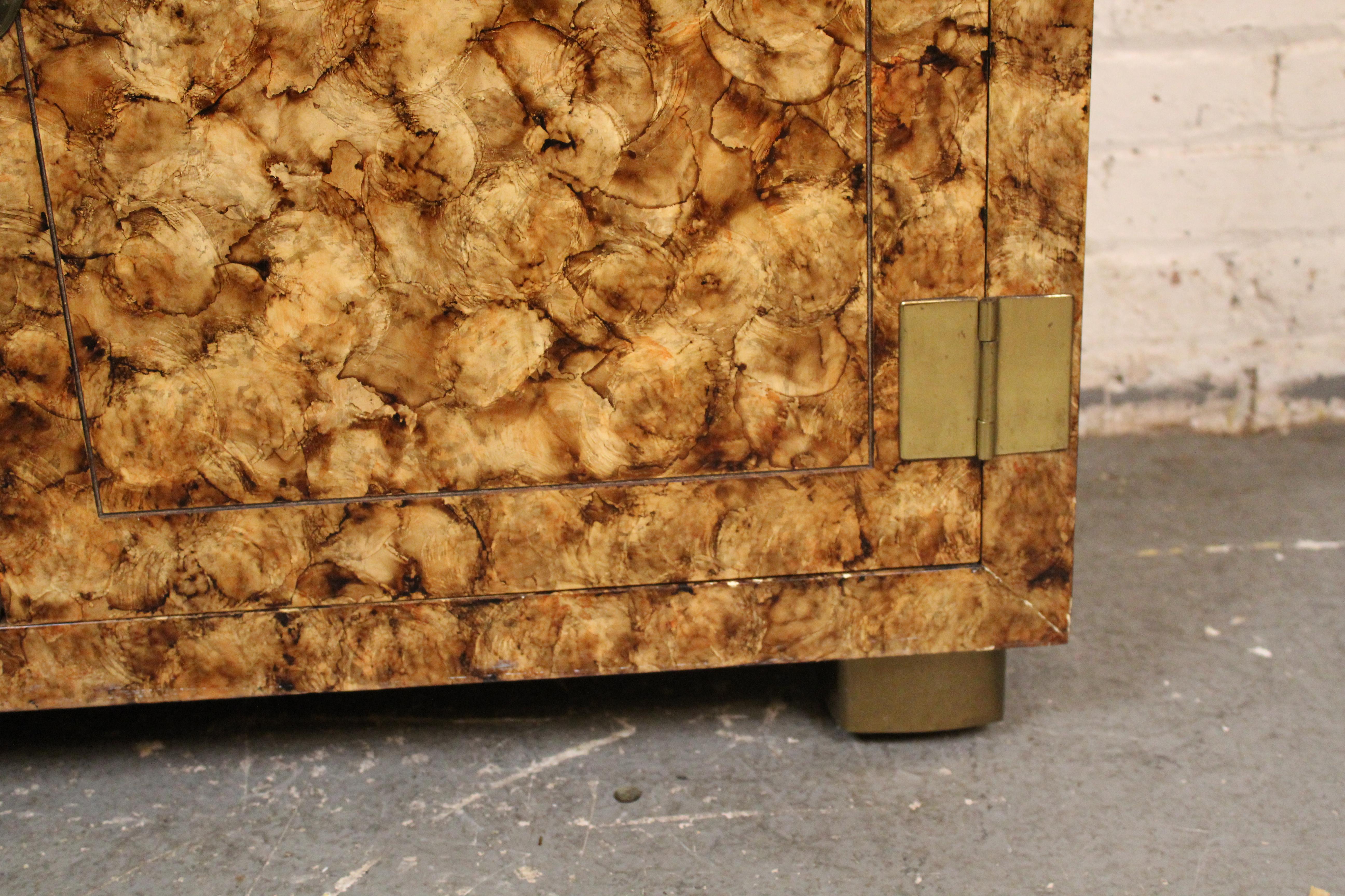 Metal Mid-Century Faux Tortoise Chinoiserie Cabinets by Henredon Furniture For Sale