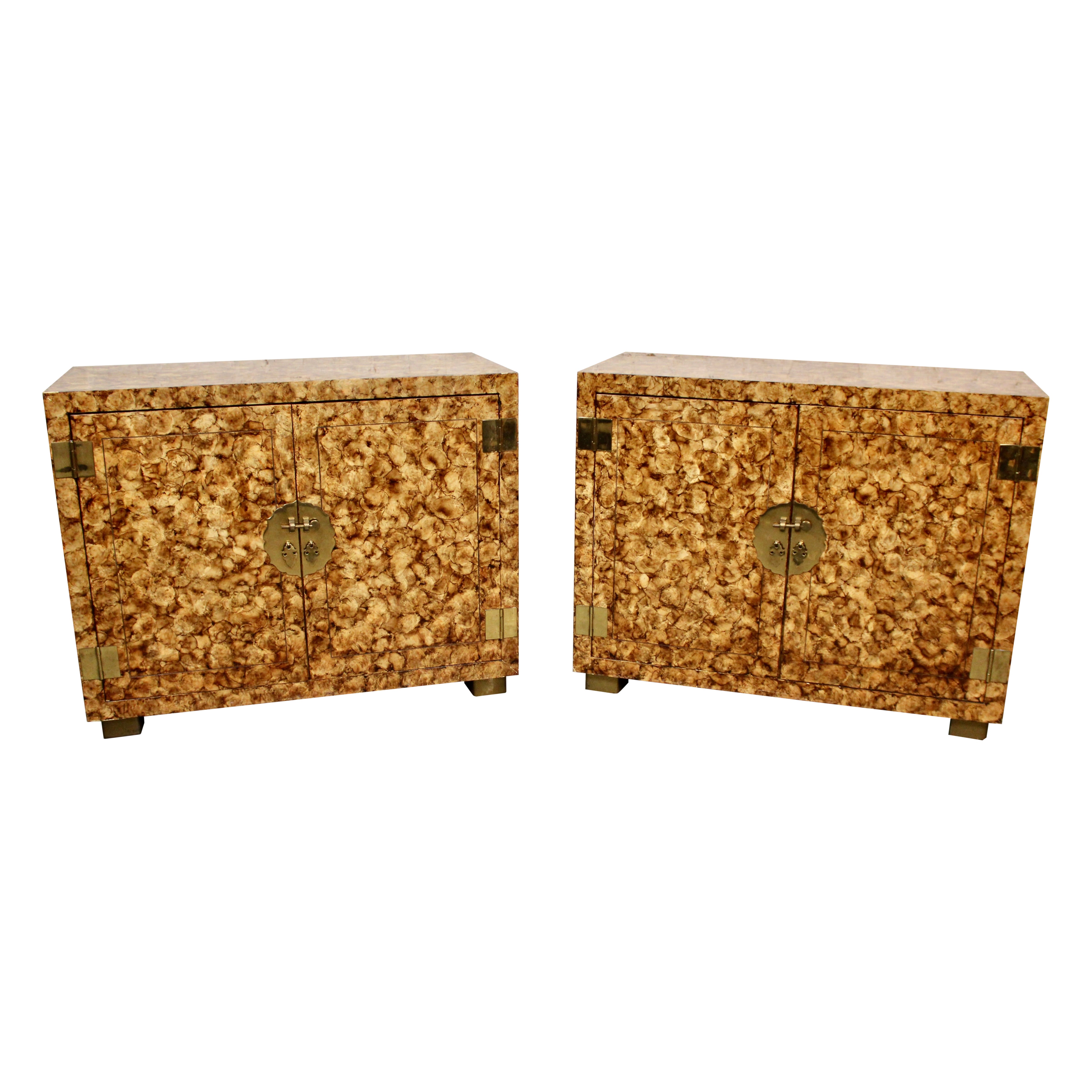 Mid-Century Faux Tortoise Chinoiserie Cabinets by Henredon Furniture