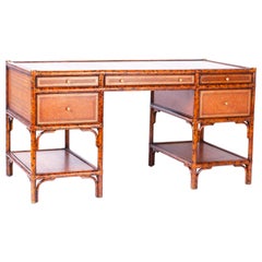 Midcentury Faux Tortoise Leather Topped Desk by Maitland-Smith