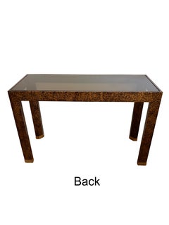 Mid-Century Faux Tortoise Shell Console Table with Black Glass by Henredon