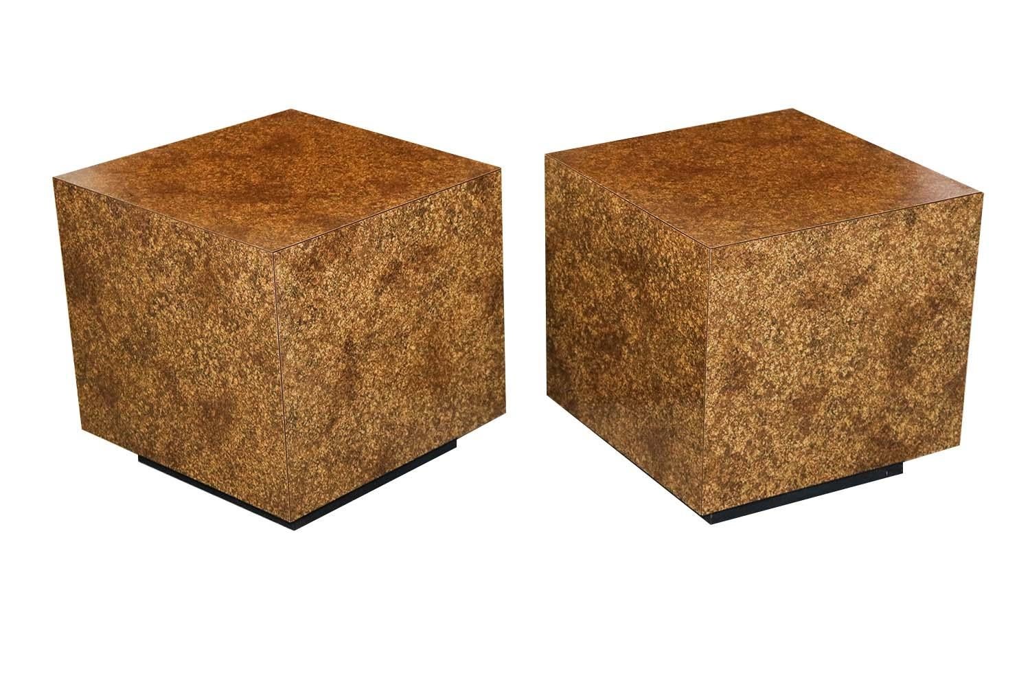 Midcentury Faux Tortoise Shell Cube Tables 2