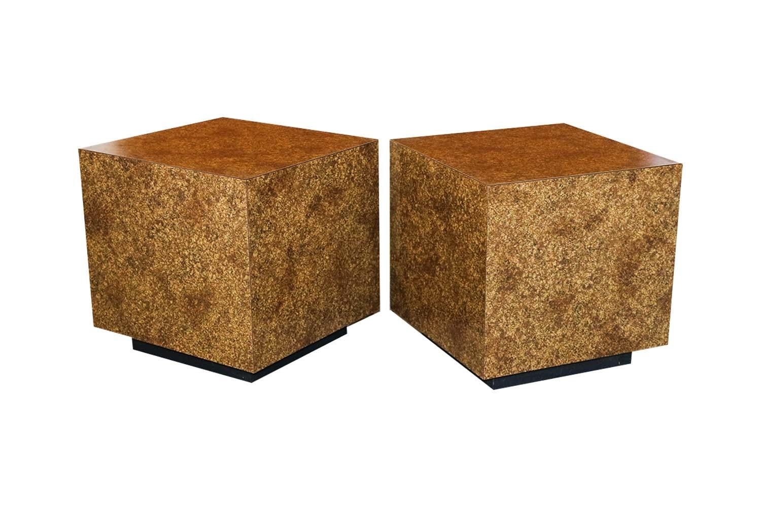Midcentury Faux Tortoise Shell Cube Tables 3