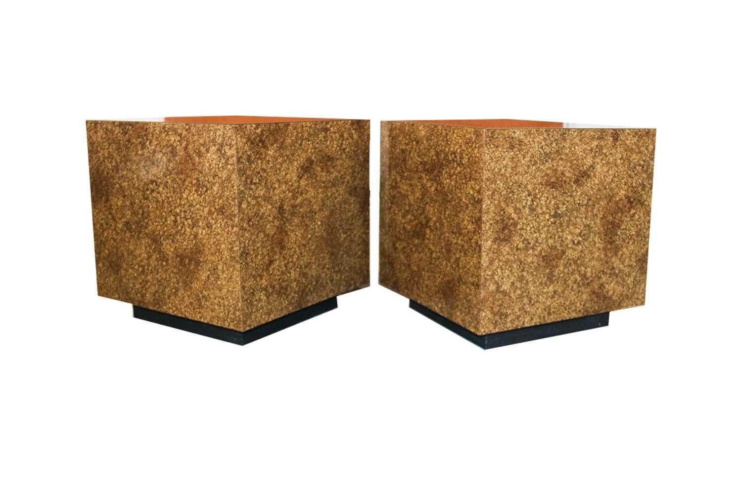 Midcentury Faux Tortoise Shell Cube Tables 4