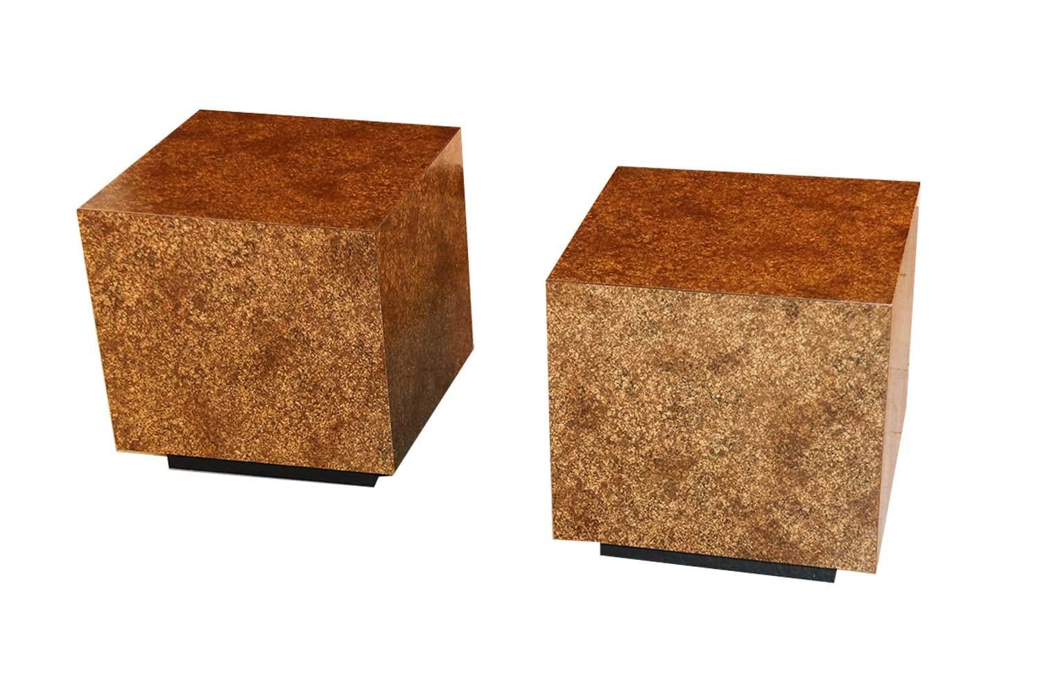 Mid-Century Modern Midcentury Faux Tortoise Shell Cube Tables