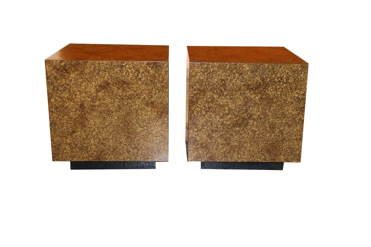 American Midcentury Faux Tortoise Shell Cube Tables