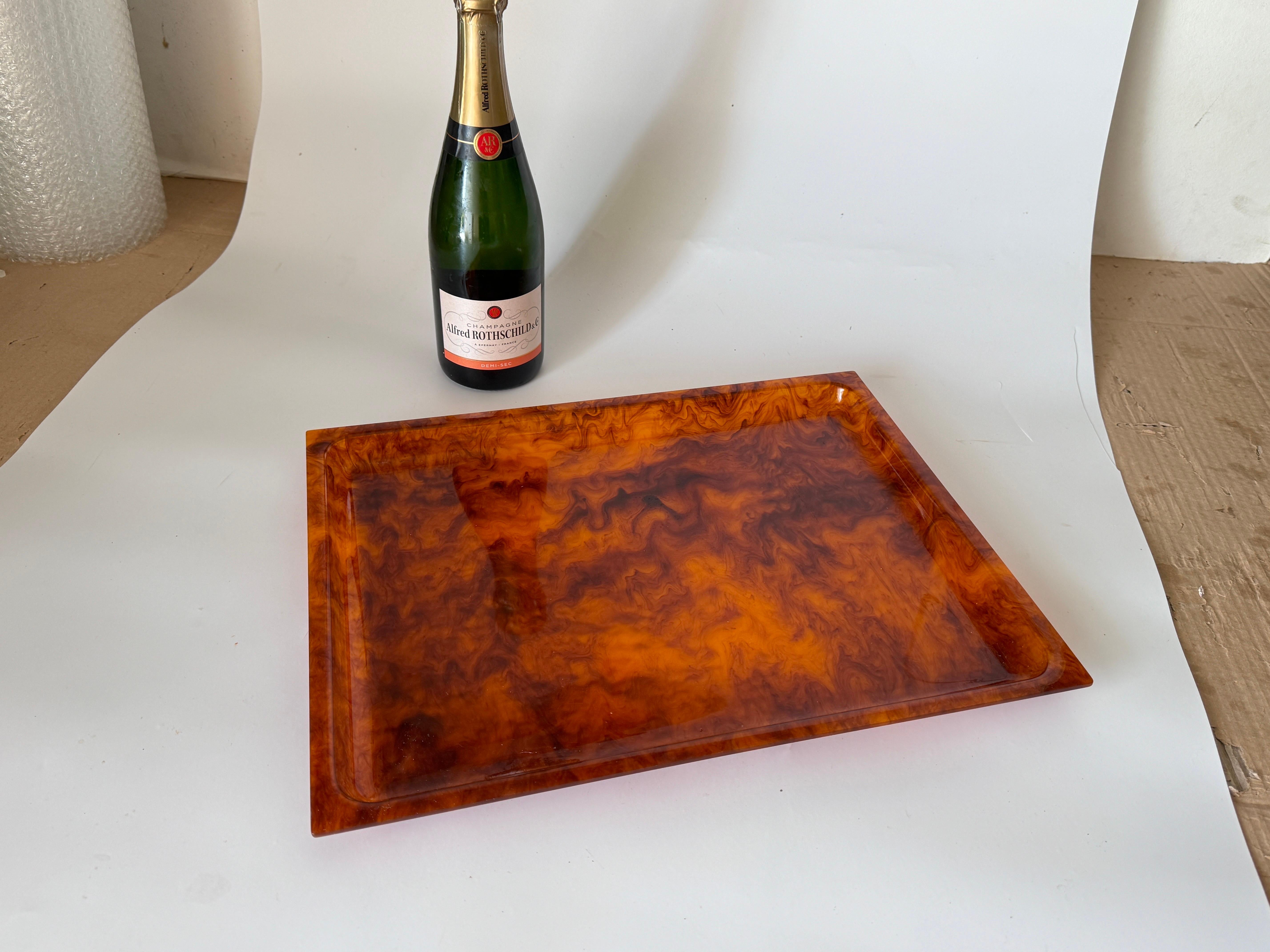 Hollywood Regency Mid-Century Faux Tortoise shell Tray Christian Dior Style circa 1970 For Sale