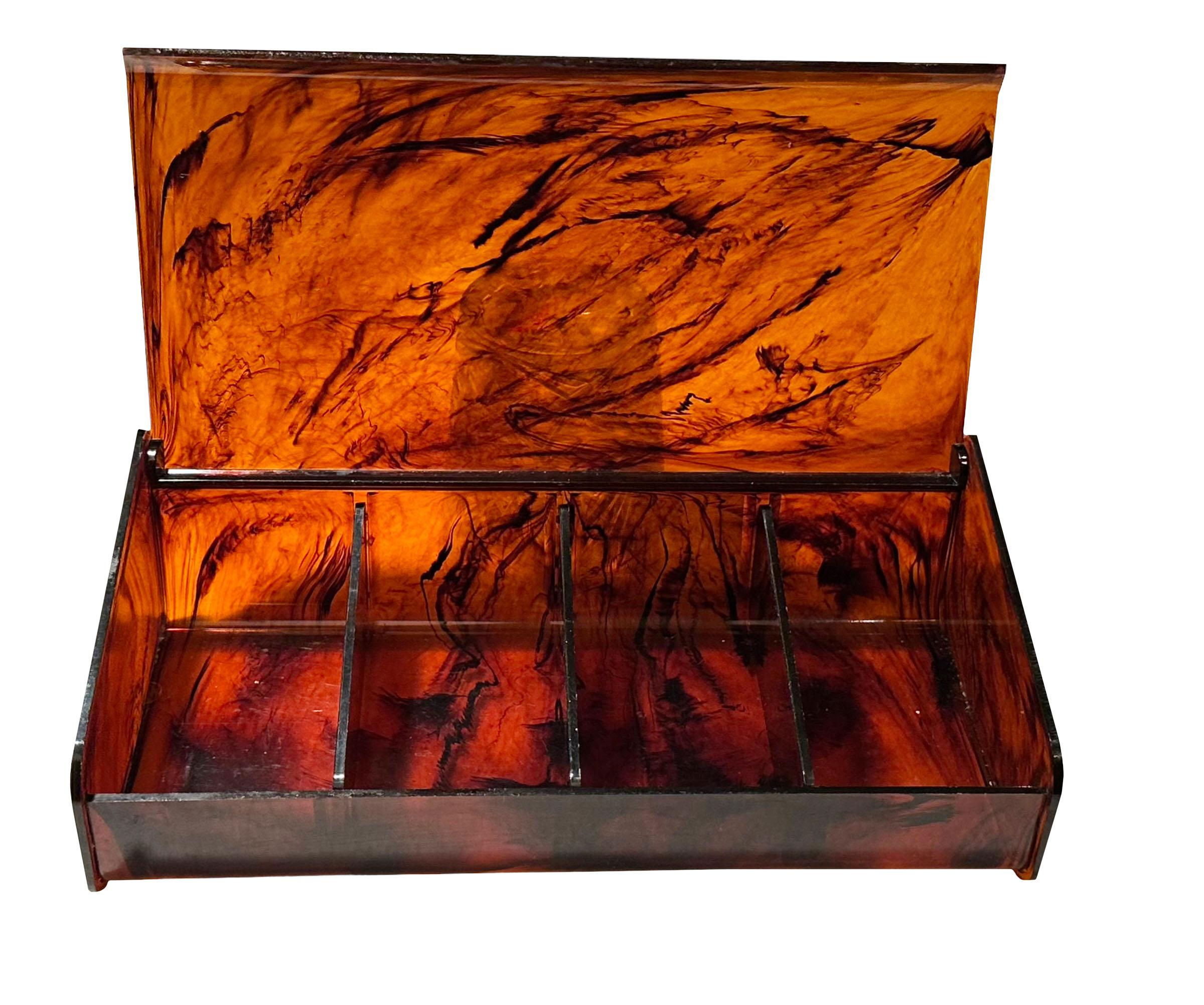Midcentury Faux Tortoiseshell Lucite Box In Good Condition For Sale In Tampa, FL