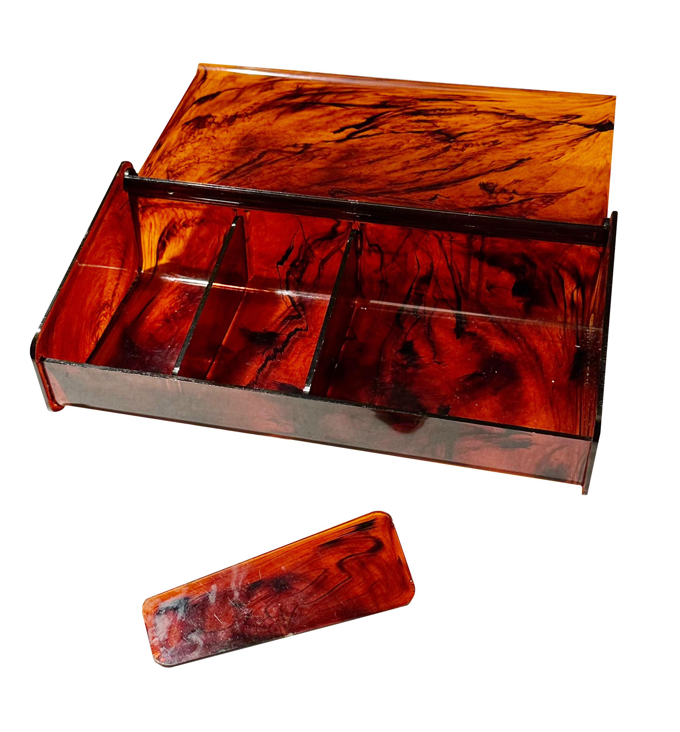 Mid-20th Century Midcentury Faux Tortoiseshell Lucite Box For Sale